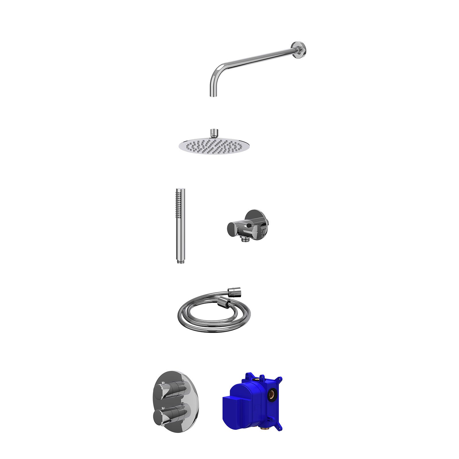 IVY Bond Regendoucheset inbouw 2-weg - 20cm slim - wandarm - verstelbare steun - staafhanddouche - Chroom