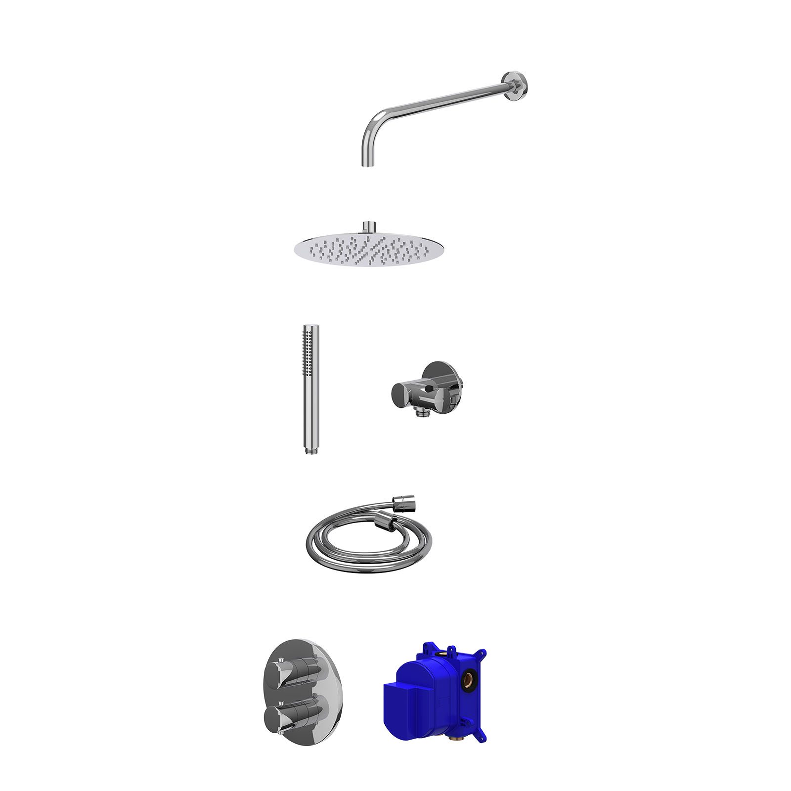 IVY Bond Regendoucheset inbouw 2-weg - 25cm slim - wandarm - verstelbare steun - staafhanddouche - Chroom