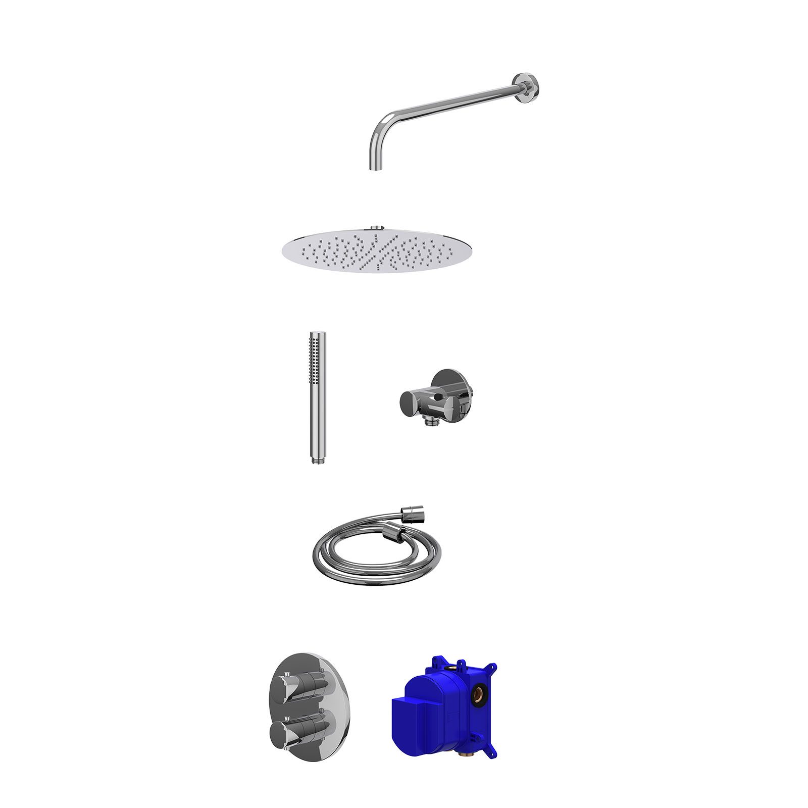 IVY Bond Regendoucheset inbouw 2-weg - 30cm slim - wandarm - verstelbare steun - staafhanddouche - Chroom