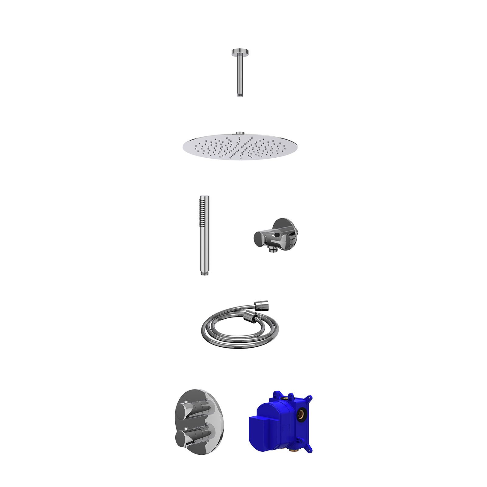 IVY Bond Regendoucheset inbouw 2-weg - 30cm slim - plafond 15cm - verstelbare steun - staafhanddouche - Chroom