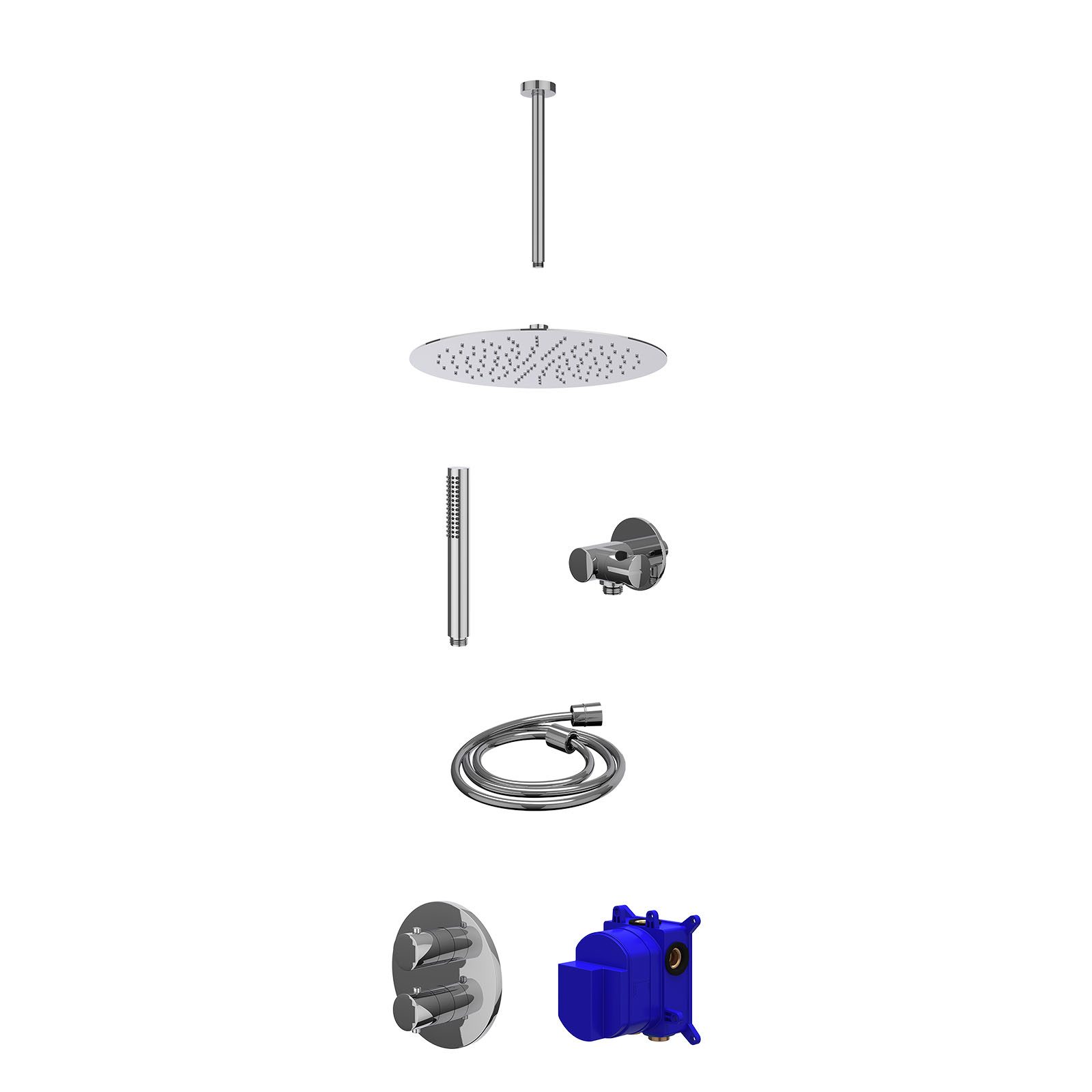 IVY Bond Regendoucheset inbouw 2-weg - 30cm slim - plafond 30cm - verstelbare steun - staafhanddouche - Chroom