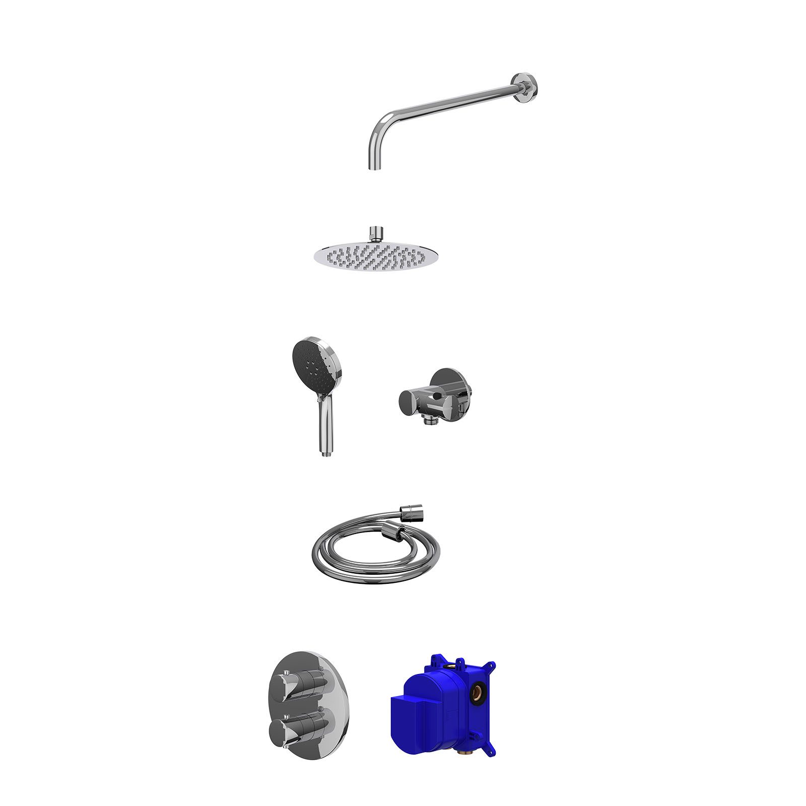 IVY Bond Regendoucheset inbouw 2-weg - 20cm slim - wandarm - verstelbare steun - 3-standen - Chroom