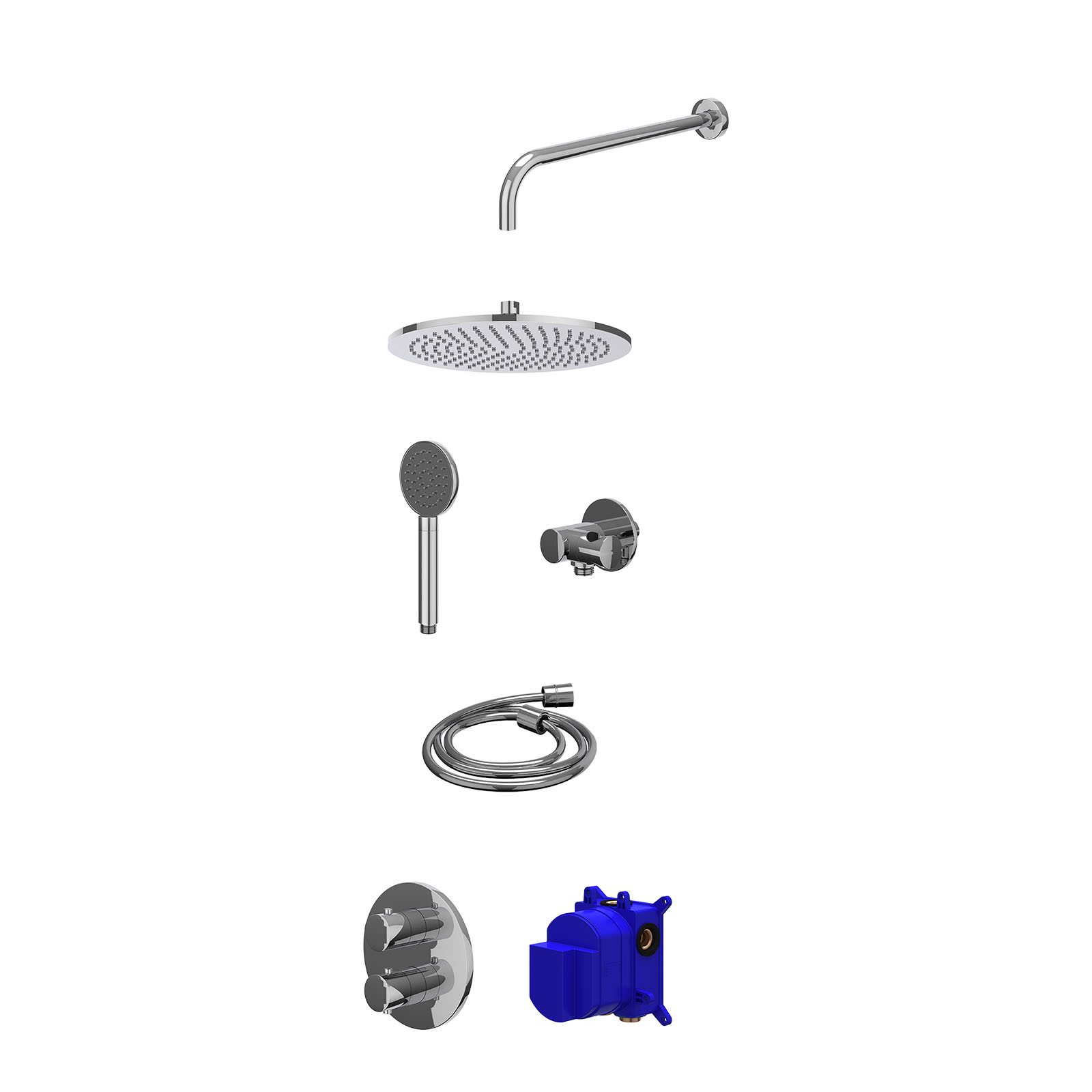 IVY Bond Regendoucheset inbouw 2-weg - 30cm medium - wandarm - verstelbare steun - satin spray - Chroom