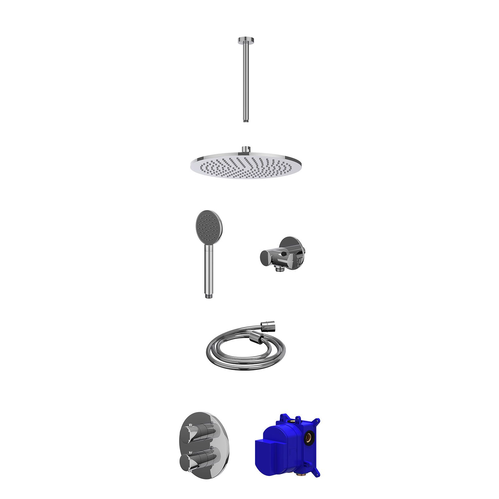 IVY Bond Regendoucheset inbouw 2-weg - 30cm medium - plafond 30cm - verstelbare steun - satin spray - Chroom