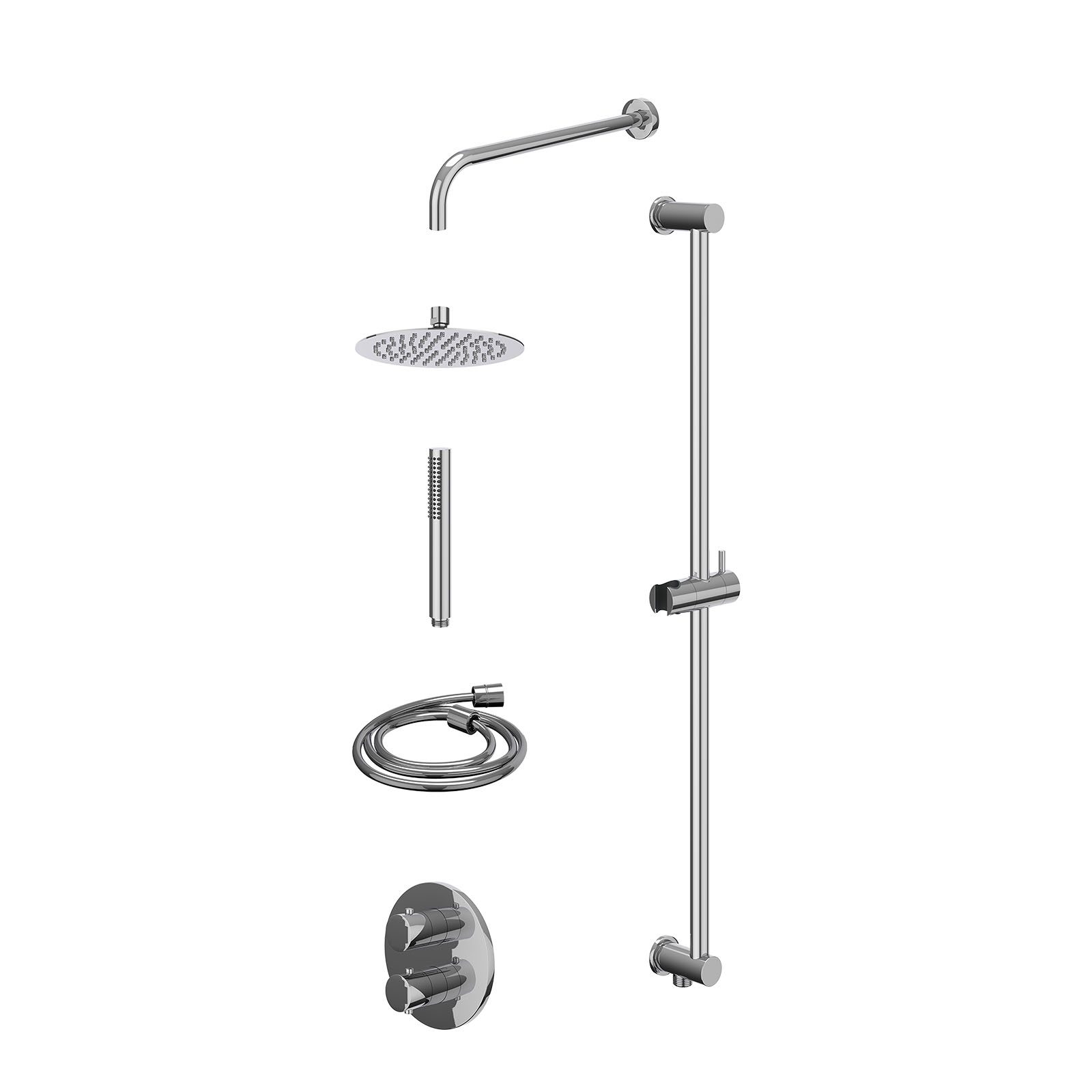 IVY Bond Regendoucheset inbouw 2-weg - 20cm slim - wandarm - glijstang - staafhanddouche - excl. inbouwbox - Chroom