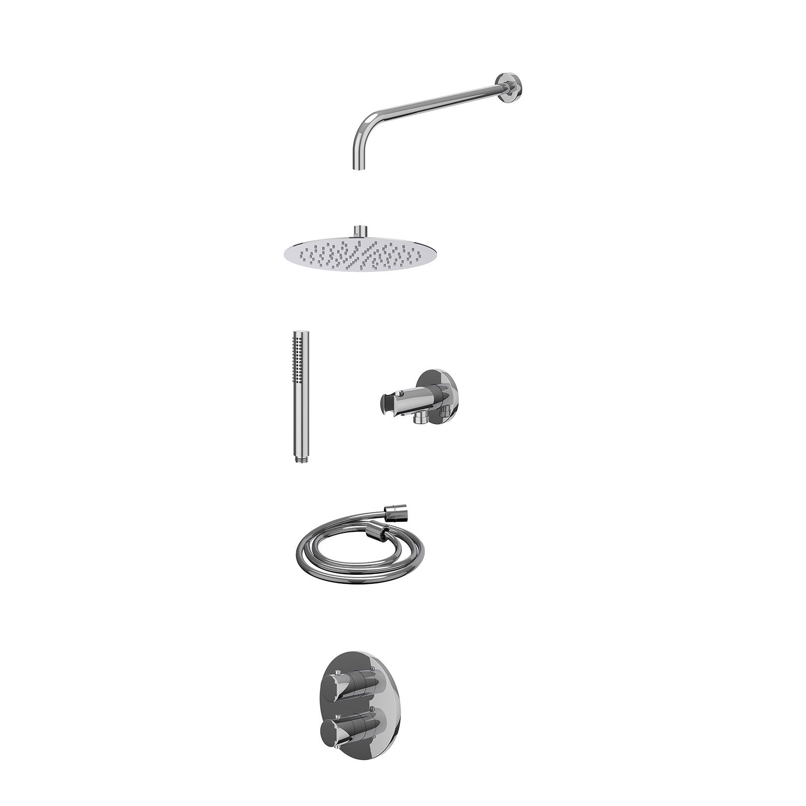 IVY Bond Regendoucheset inbouw 2-weg - 25cm slim - wandarm - wandhouder - staafhanddouche - excl. inbouwbox - Chroom