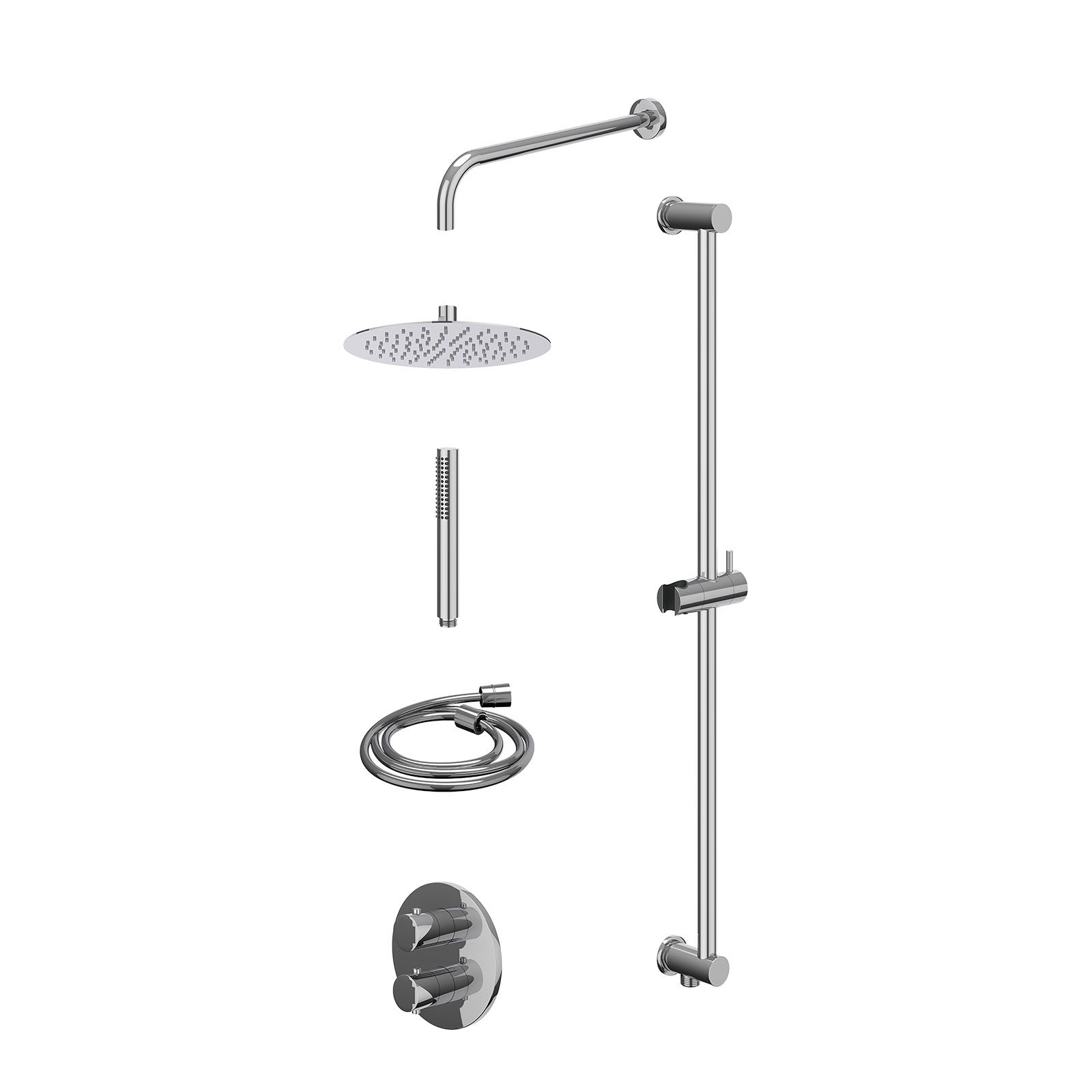 IVY Bond Regendoucheset inbouw 2-weg - 25cm slim - wandarm - glijstang - staafhanddouche - excl. inbouwbox - Chroom