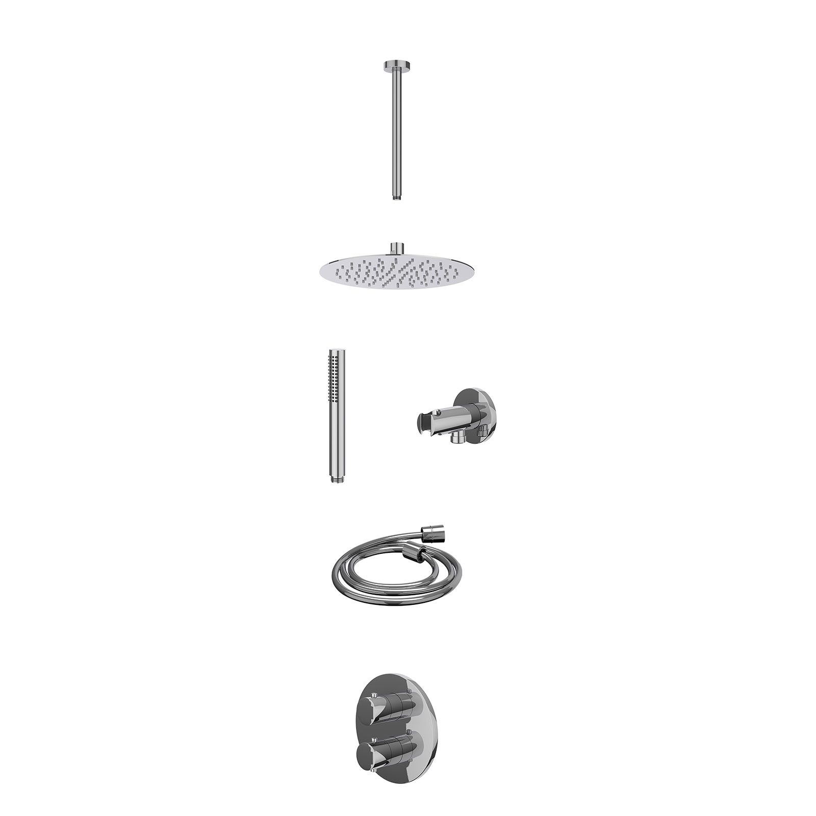 IVY Bond Regendoucheset inbouw 2-weg - 25cm slim - plafond 30cm - wandhouder - staafhanddouche - excl. inbouwbox - Chroom