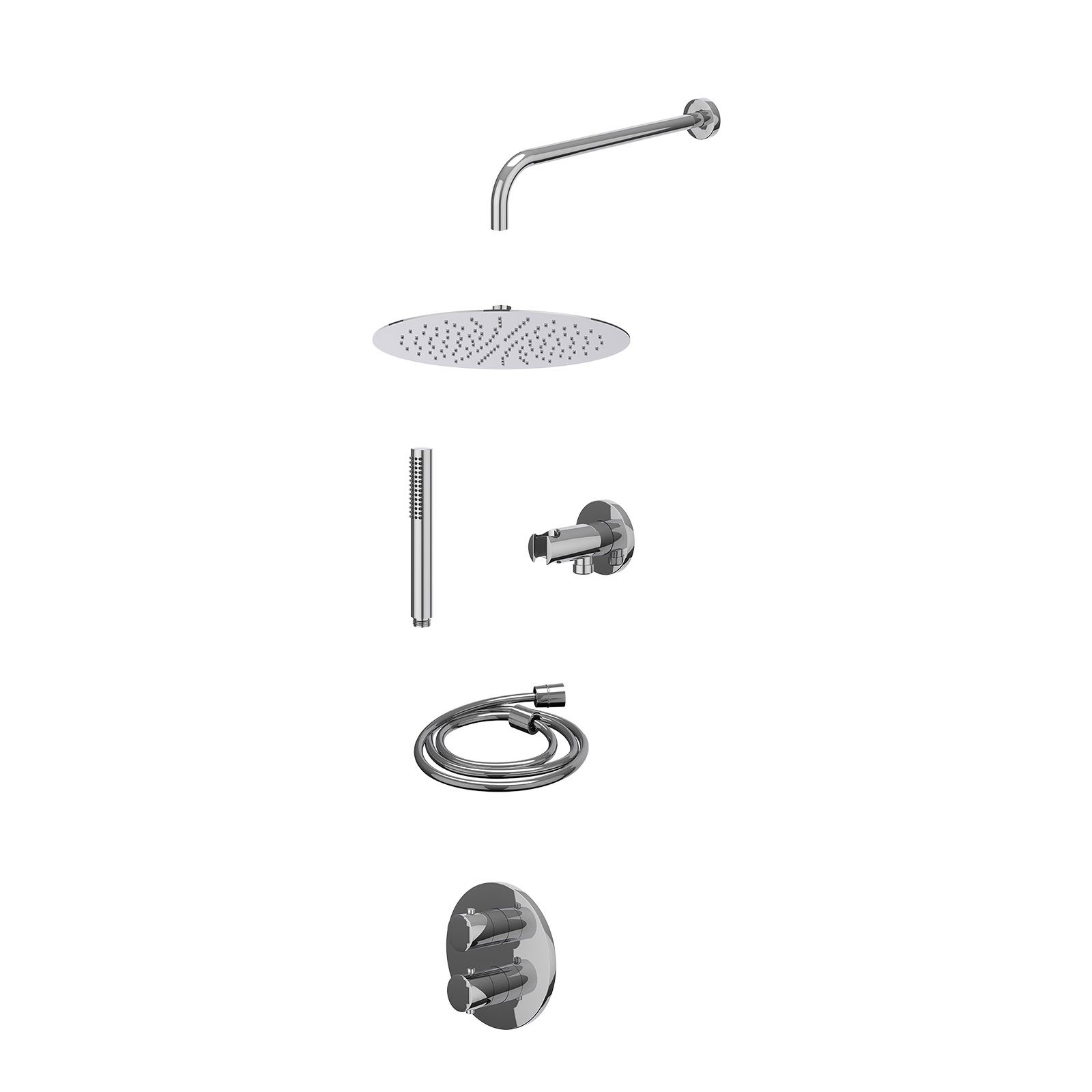 IVY Bond Regendoucheset inbouw 2-weg - 30cm slim - wandarm - wandhouder - staafhanddouche - excl. inbouwbox - Chroom