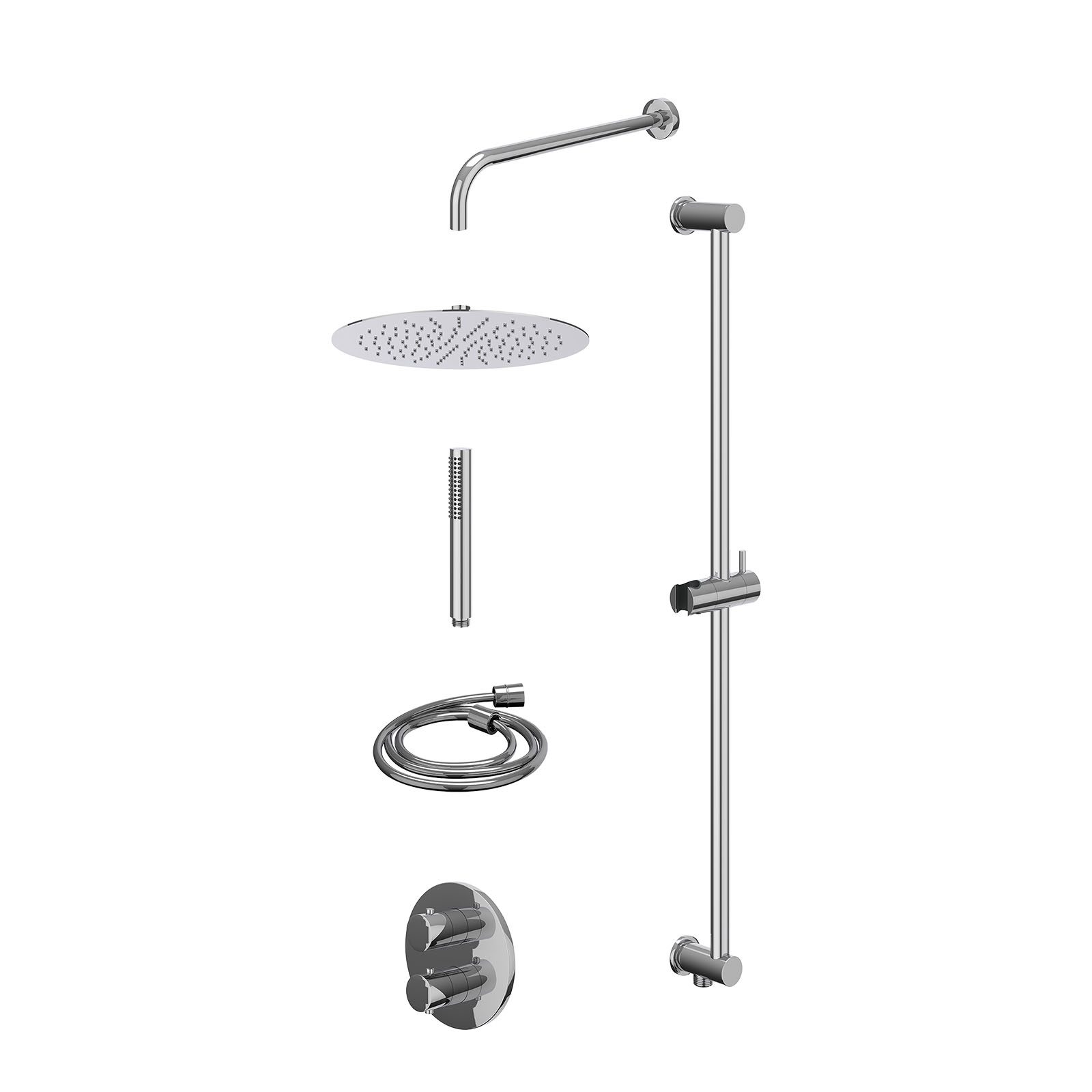IVY Bond Regendoucheset inbouw 2-weg - 30cm slim - wandarm - glijstang - staafhanddouche - excl. inbouwbox - Chroom