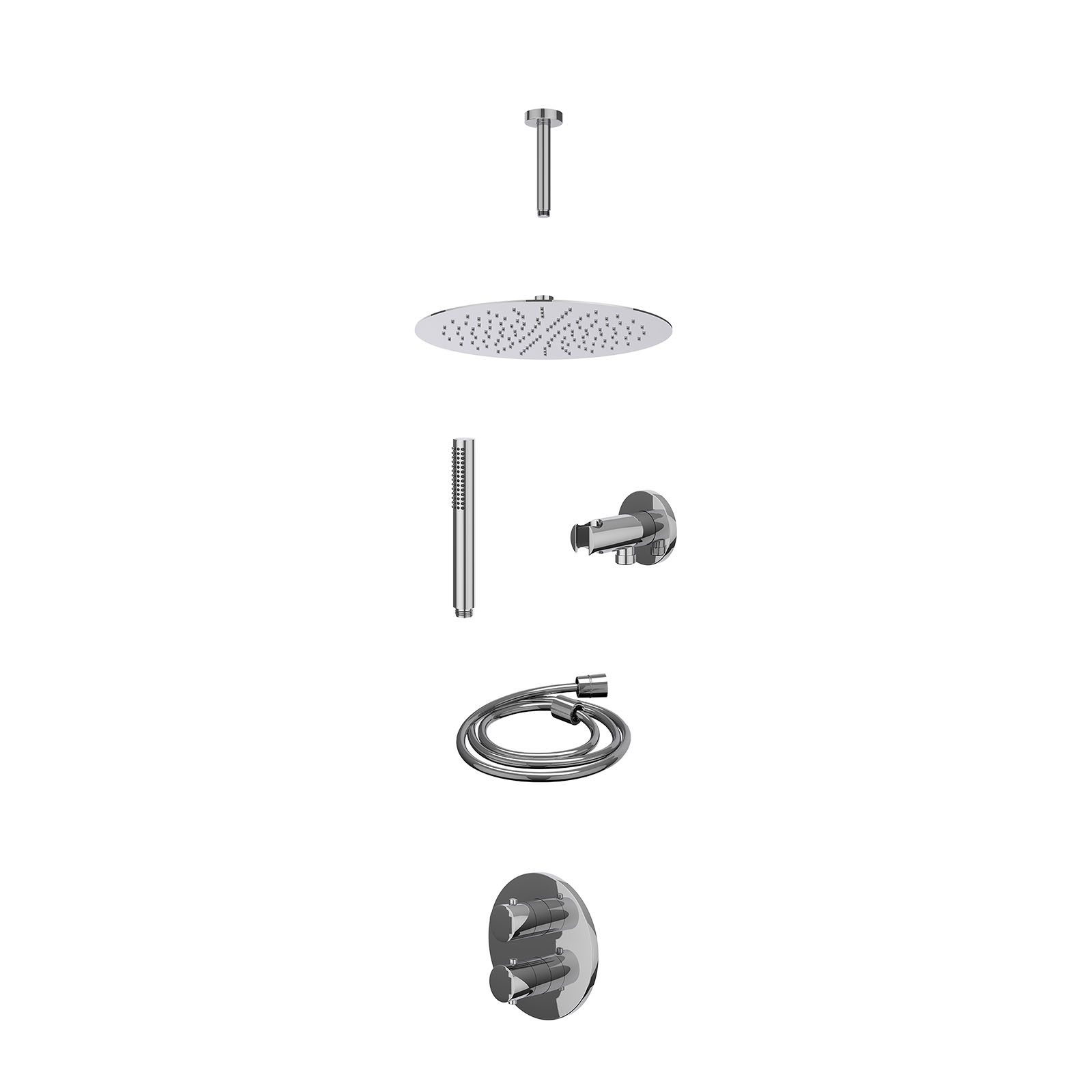 IVY Bond Regendoucheset inbouw 2-weg - 30cm slim - plafond 15cm - wandhouder - staafhanddouche - excl. inbouwbox - Chroom
