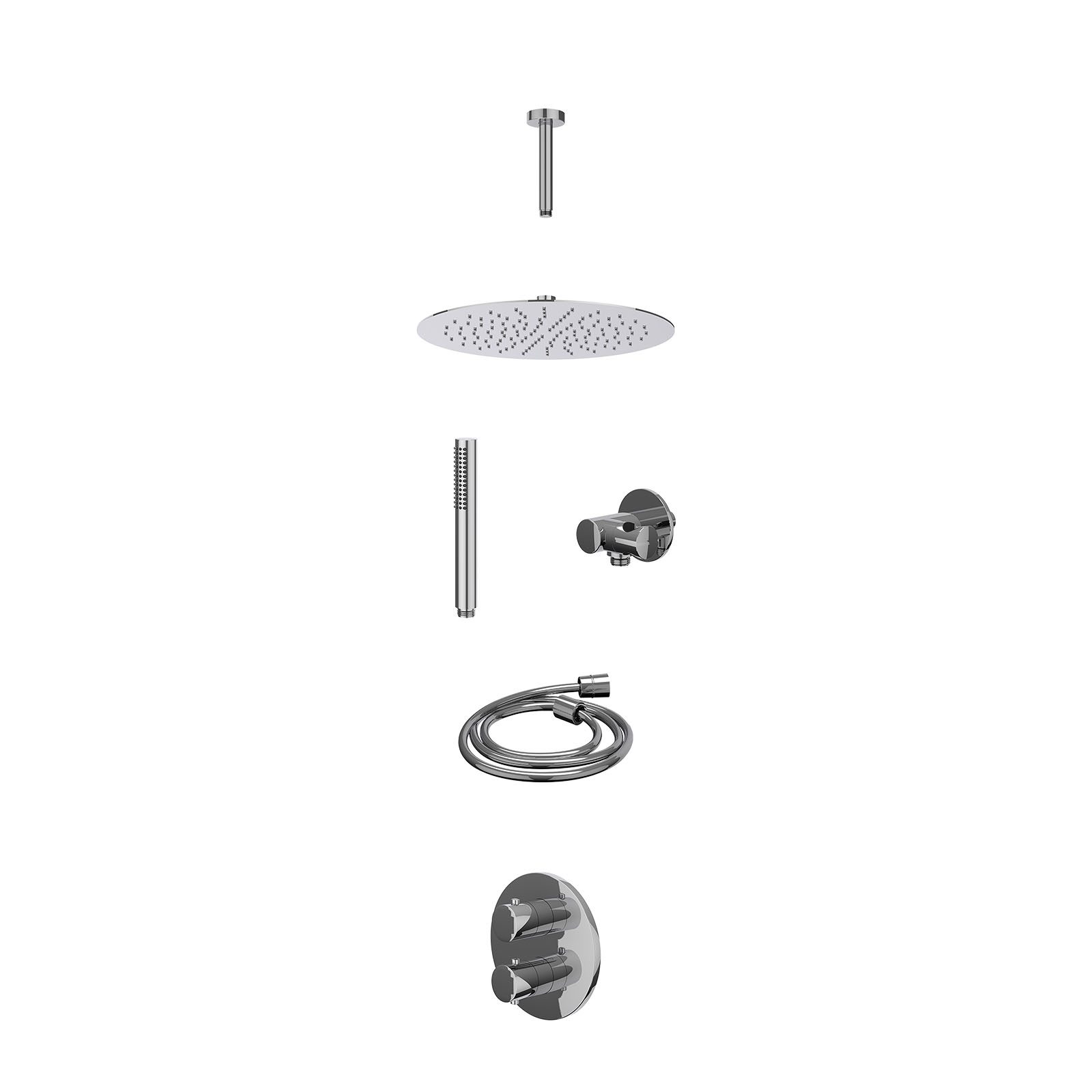 IVY Bond Regendoucheset inbouw 2-weg - 30cm slim - plafond 15cm - verstelbare steun - staafhanddouche - excl. inbouwbox - Chroom