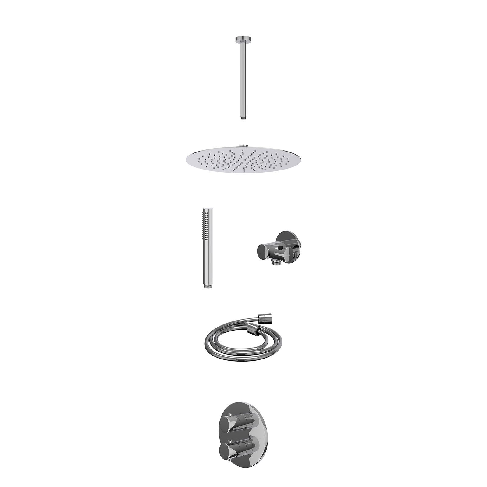 IVY Bond Regendoucheset inbouw 2-weg - 30cm slim - plafond 30cm - verstelbare steun - staafhanddouche - excl. inbouwbox - Chroom