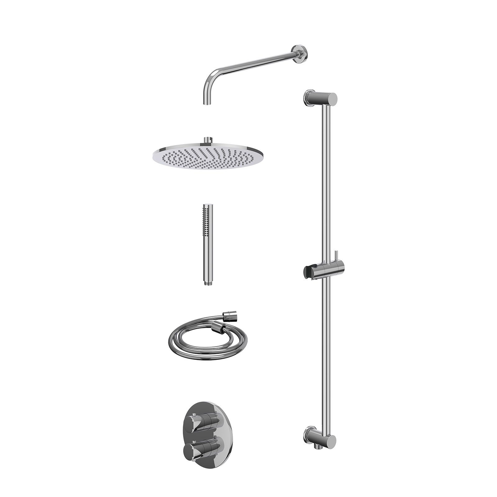 IVY Bond Regendoucheset inbouw 2-weg - 30cm medium - wandarm - glijstang - staafhanddouche - excl. inbouwbox - Chroom
