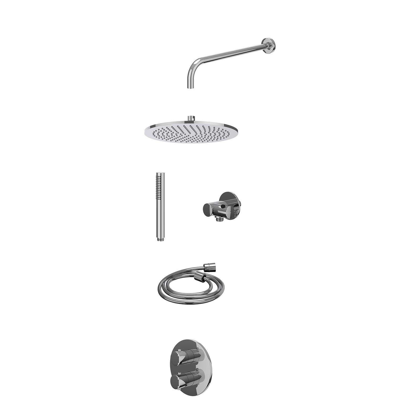IVY Bond Regendoucheset inbouw 2-weg - 30cm medium - wandarm - verstelbare steun - staafhanddouche - excl. inbouwbox - Chroom