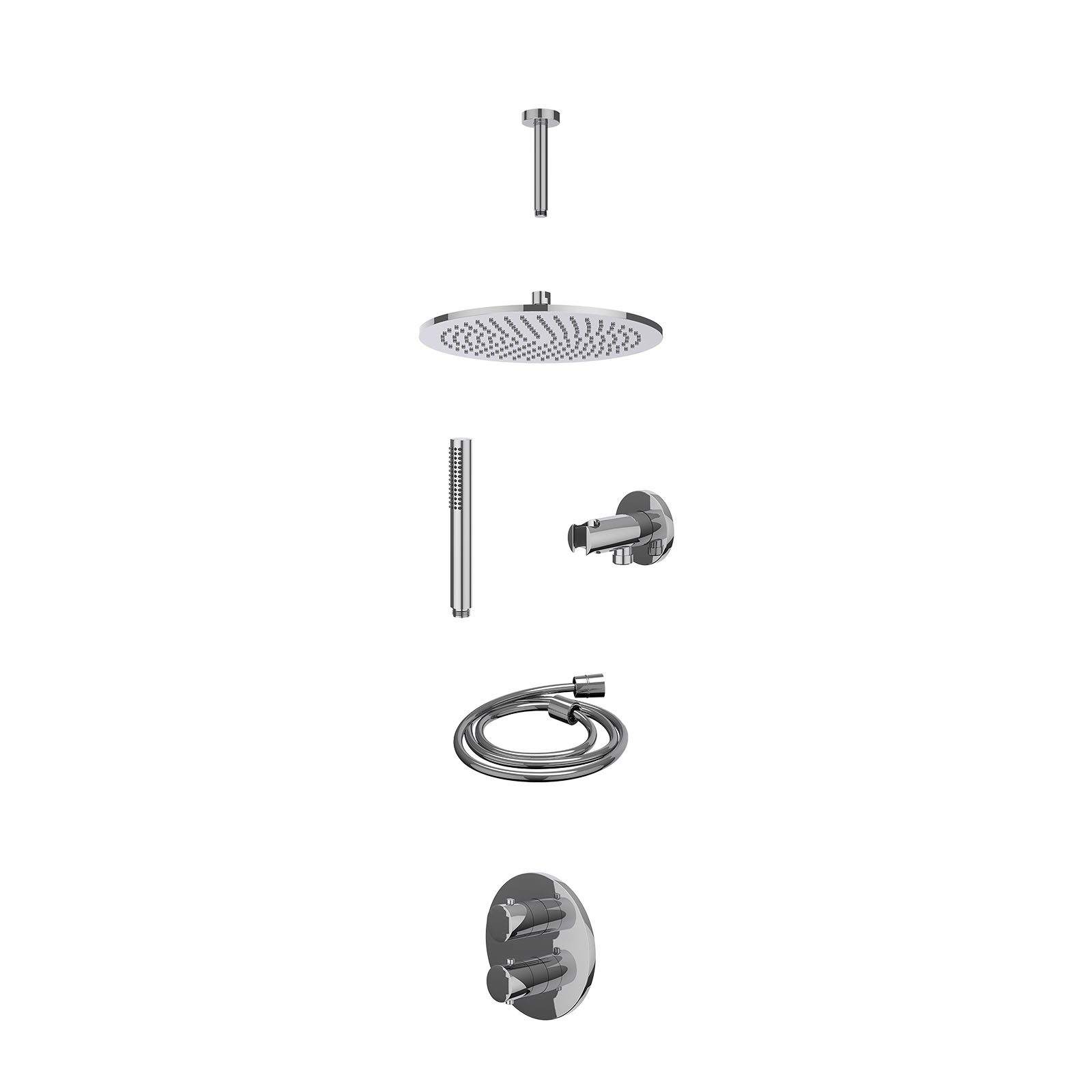 IVY Bond Regendoucheset inbouw 2-weg - 30cm medium - plafond 15cm - wandhouder - staafhanddouche - excl. inbouwbox - Chroom