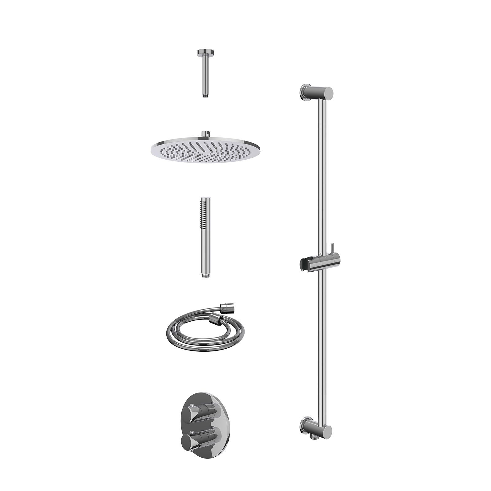 IVY Bond Regendoucheset inbouw 2-weg - 30cm medium - plafond 15cm - glijstang - staafhanddouche - excl. inbouwbox - Chroom