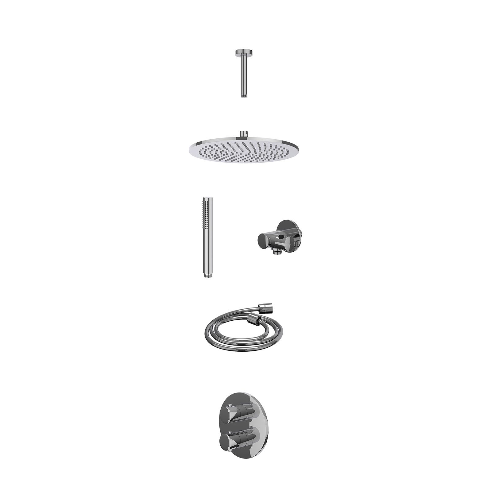 IVY Bond Regendoucheset inbouw 2-weg - 30cm medium - plafond 15cm - verstelbare steun - staafhanddouche - excl. inbouwbox - Chroom