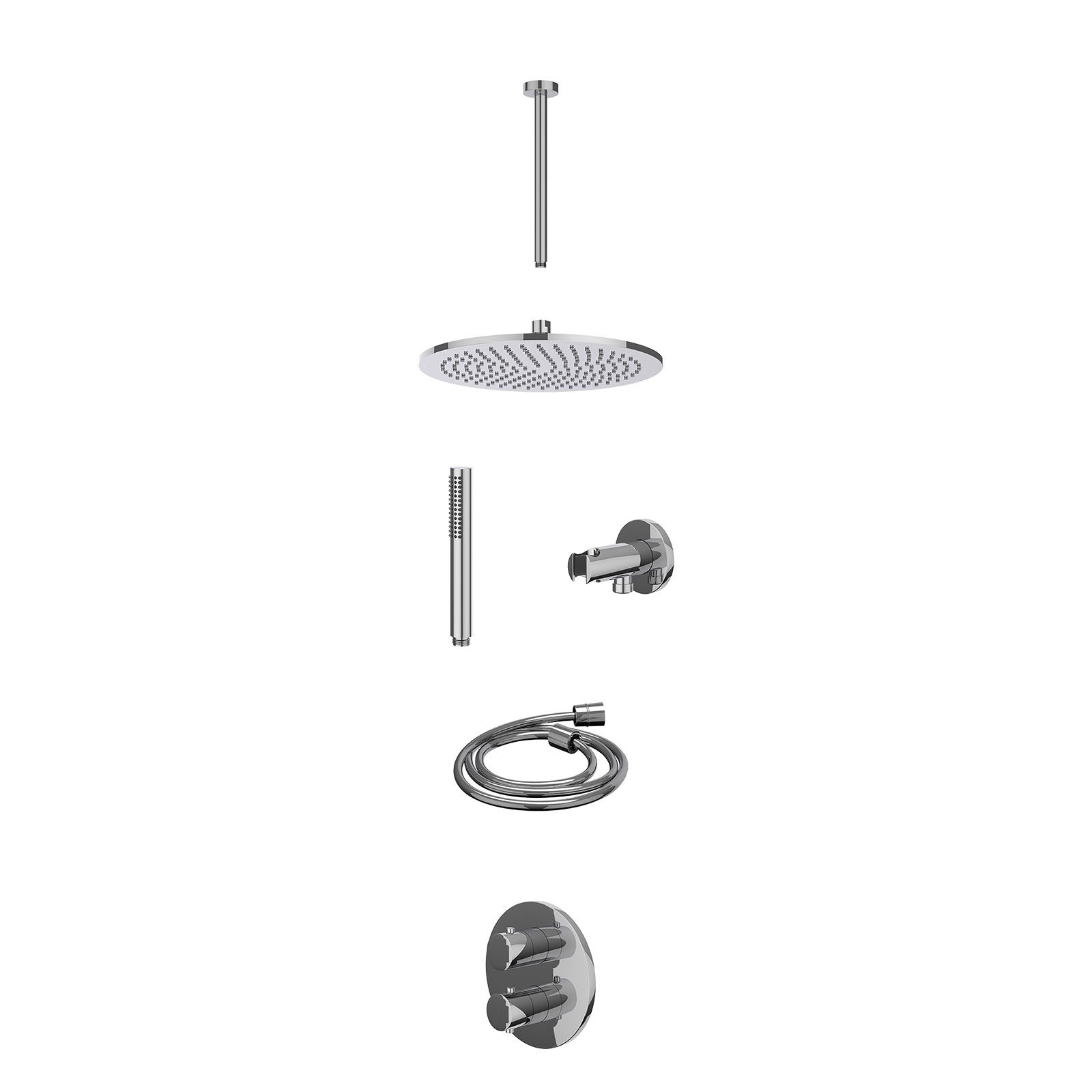 IVY Bond Regendoucheset inbouw 2-weg - 30cm medium - plafond 30cm - wandhouder - staafhanddouche - excl. inbouwbox - Chroom