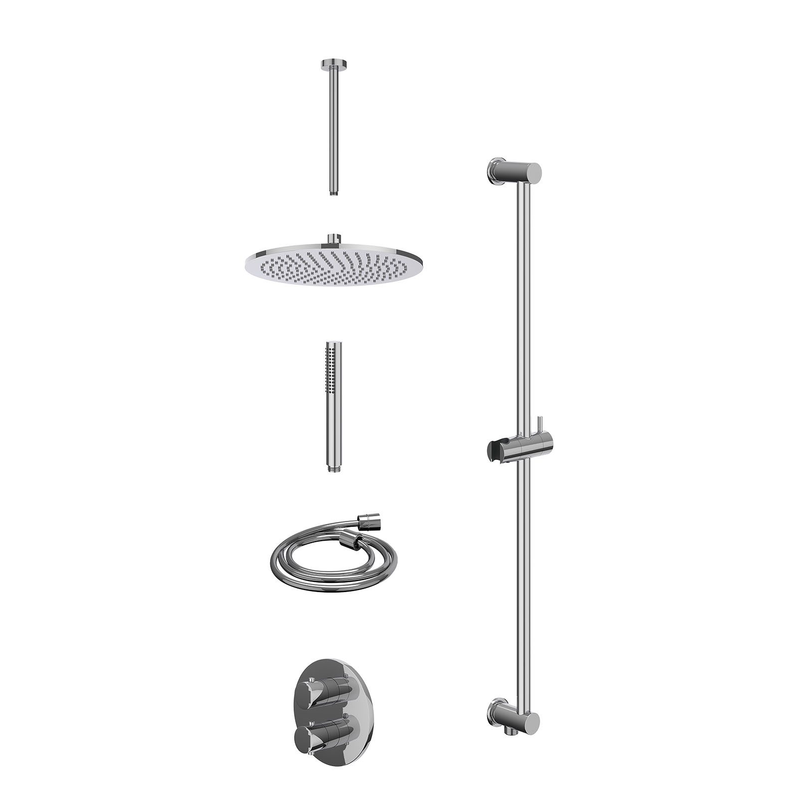 IVY Bond Regendoucheset inbouw 2-weg - 30cm medium - plafond 30cm - glijstang - staafhanddouche - excl. inbouwbox - Chroom