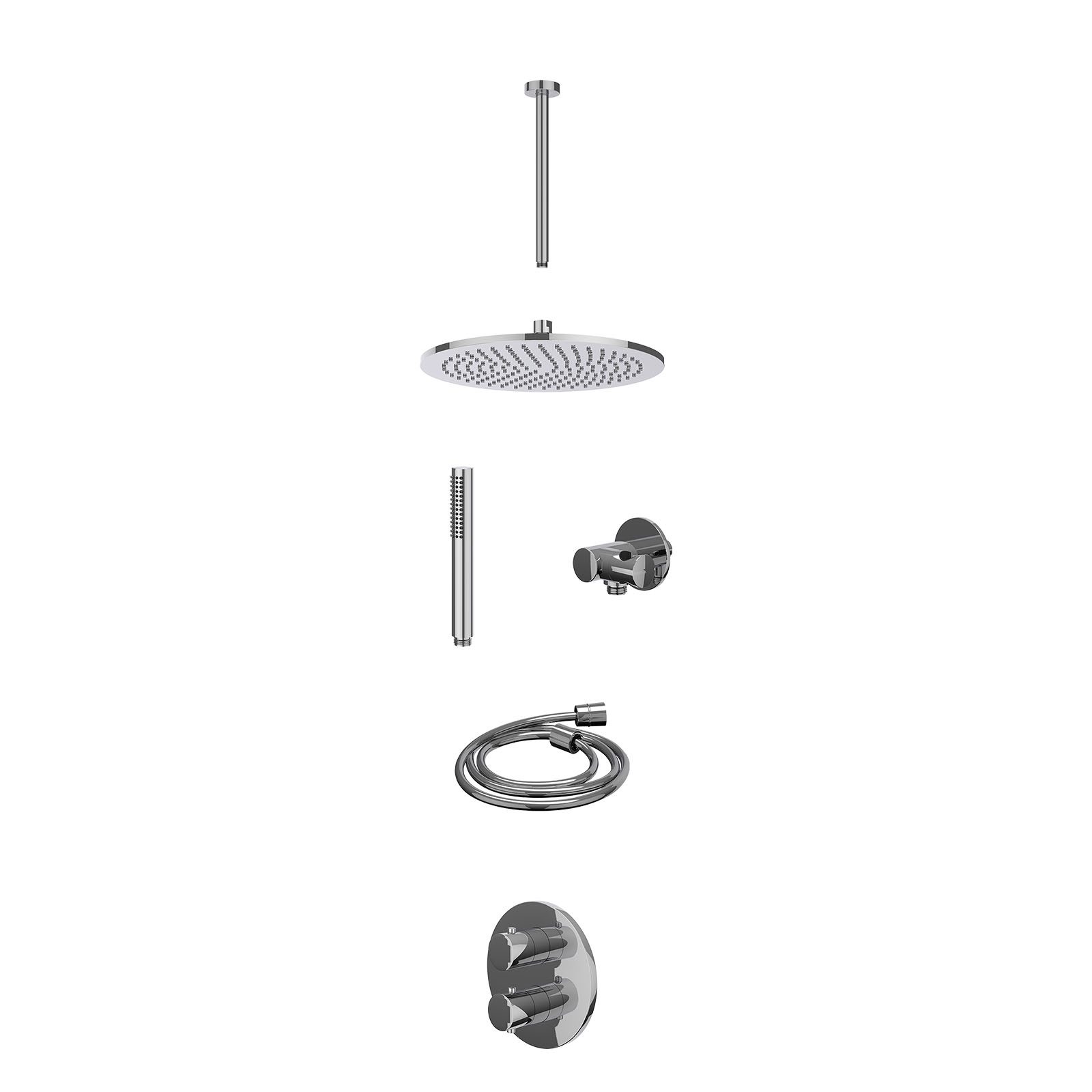 IVY Bond Regendoucheset inbouw 2-weg - 30cm medium - plafond 30cm - verstelbare steun - staafhanddouche - excl. inbouwbox - Chroom