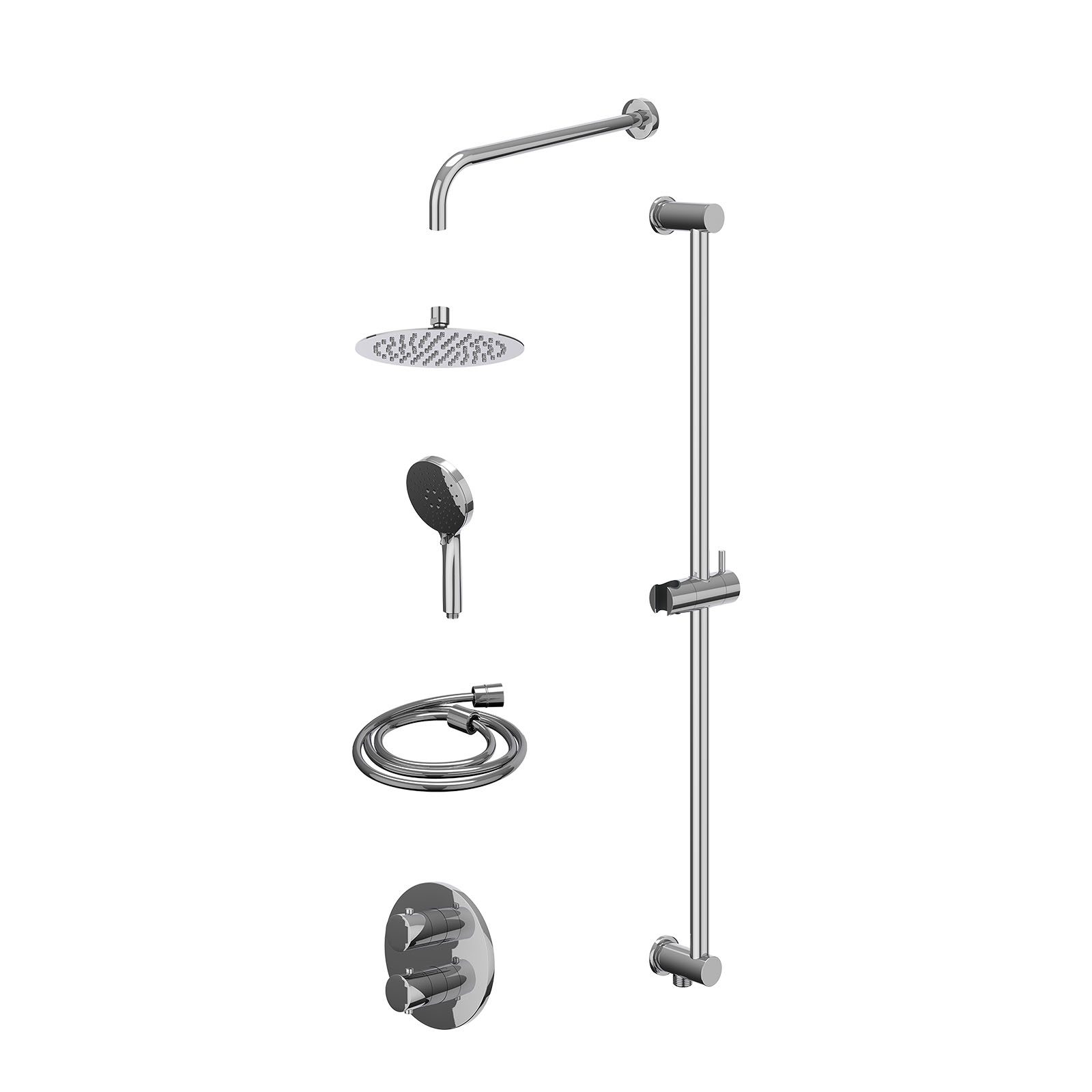 IVY Bond Regendoucheset inbouw 2-weg - 20cm slim - wandarm - glijstang - 3-standen - excl. inbouwbox - Chroom