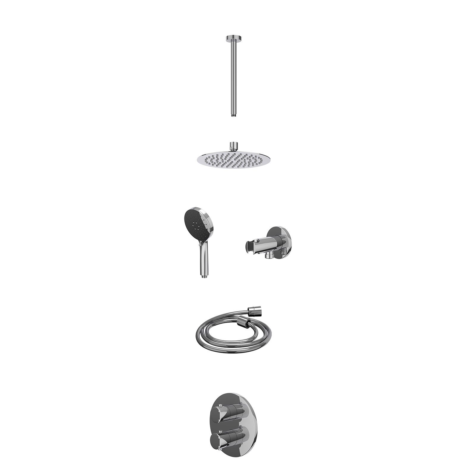 IVY Bond Regendoucheset inbouw 2-weg - 20cm slim - plafond 30cm - wandhouder - 3-standen - excl. inbouwbox - Chroom