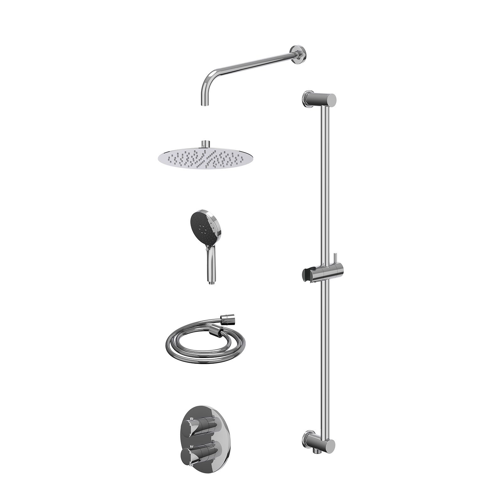 IVY Bond Regendoucheset inbouw 2-weg - 25cm slim - wandarm - glijstang - 3-standen - excl. inbouwbox - Chroom