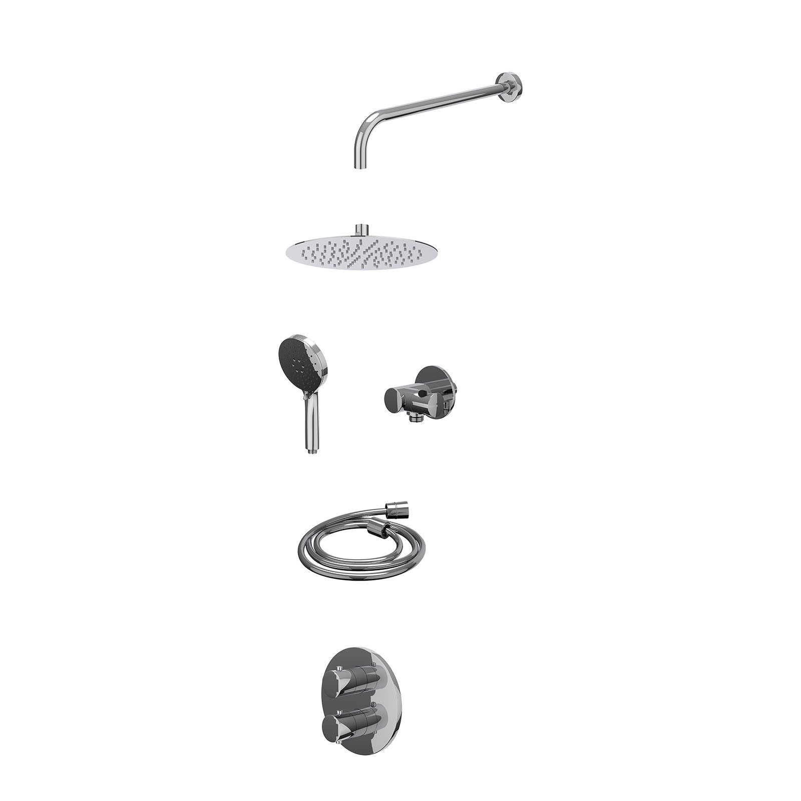IVY Bond Regendoucheset inbouw 2-weg - 25cm slim - wandarm - verstelbare steun - 3-standen - excl. inbouwbox - Chroom
