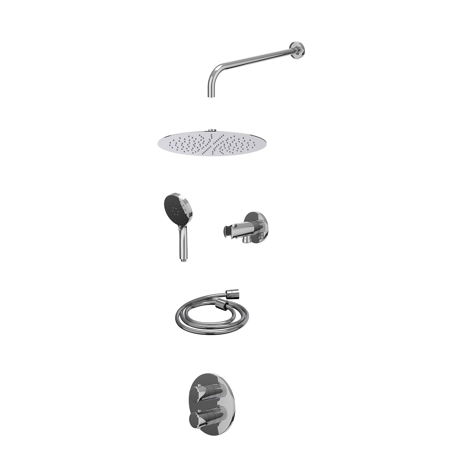 IVY Bond Regendoucheset inbouw 2-weg - 30cm slim - wandarm - wandhouder - 3-standen - excl. inbouwbox - Chroom