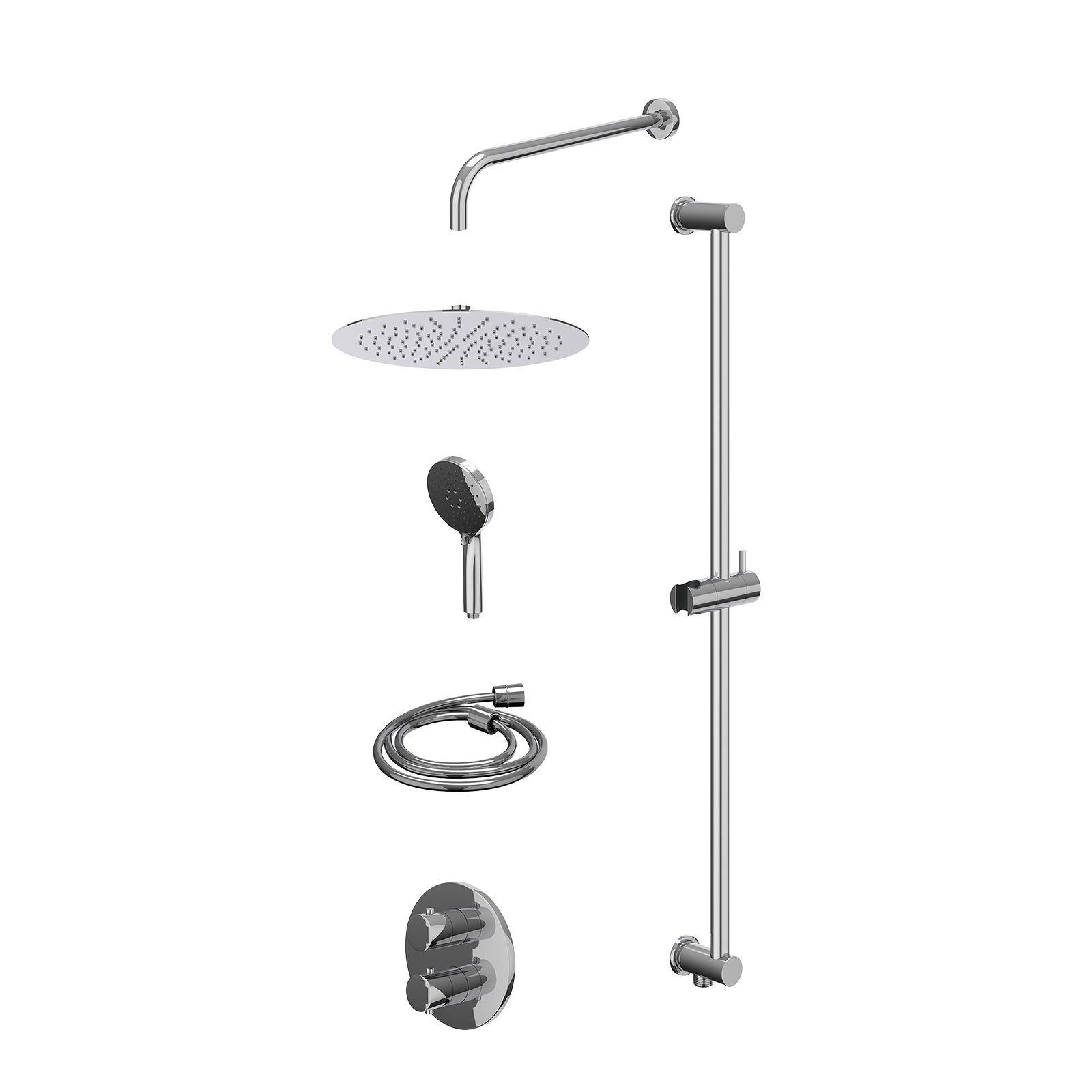 IVY Bond Regendoucheset inbouw 2-weg - 30cm slim - wandarm - glijstang - 3-standen - excl. inbouwbox - Chroom