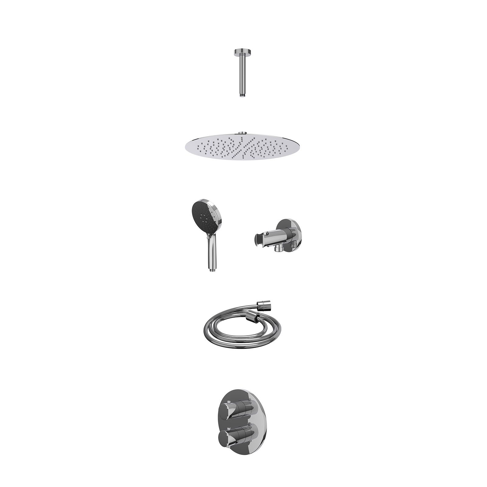 IVY Bond Regendoucheset inbouw 2-weg - 30cm slim - plafond 15cm - wandhouder - 3-standen - excl. inbouwbox - Chroom