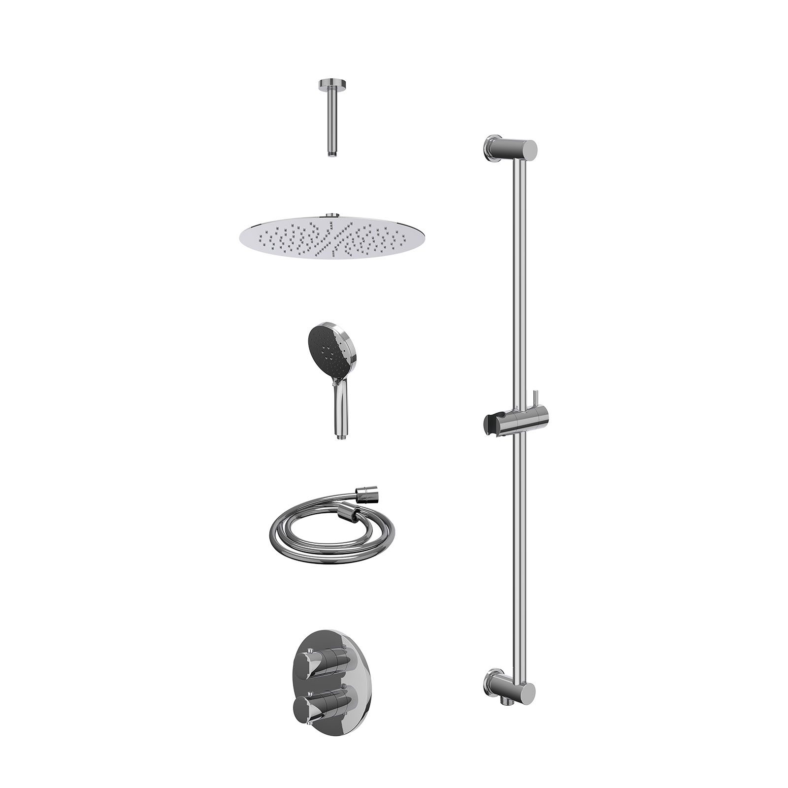 IVY Bond Regendoucheset inbouw 2-weg - 30cm slim - plafond 15cm - glijstang - 3-standen - excl. inbouwbox - Chroom