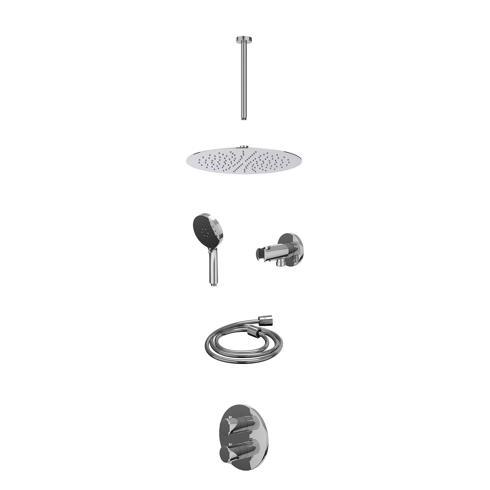 IVY Bond Regendoucheset inbouw 2-weg - 30cm slim - plafond 30cm - wandhouder - 3-standen - excl. inbouwbox - Chroom