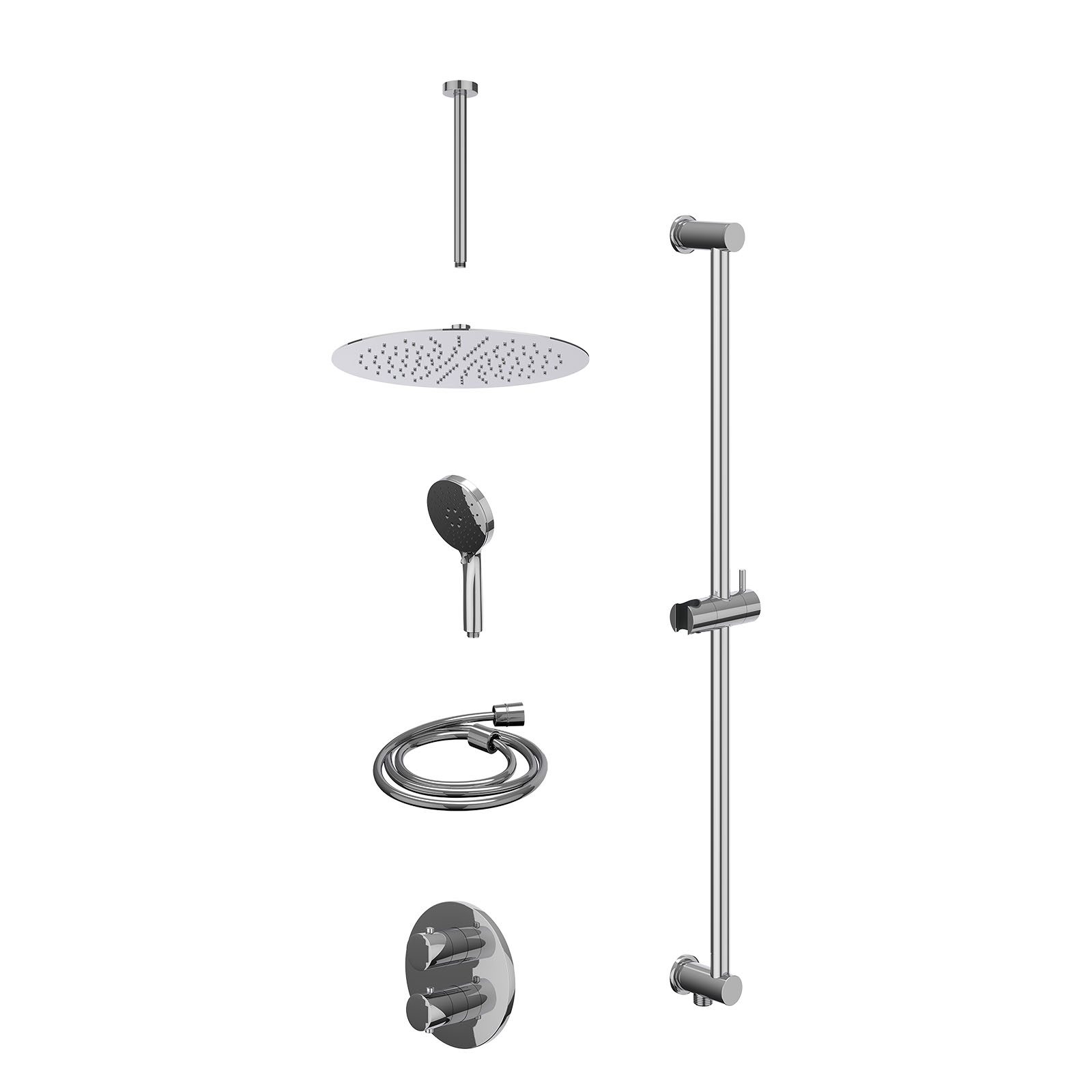 IVY Bond Regendoucheset inbouw 2-weg - 30cm slim - plafond 30cm - glijstang - 3-standen - excl. inbouwbox - Chroom