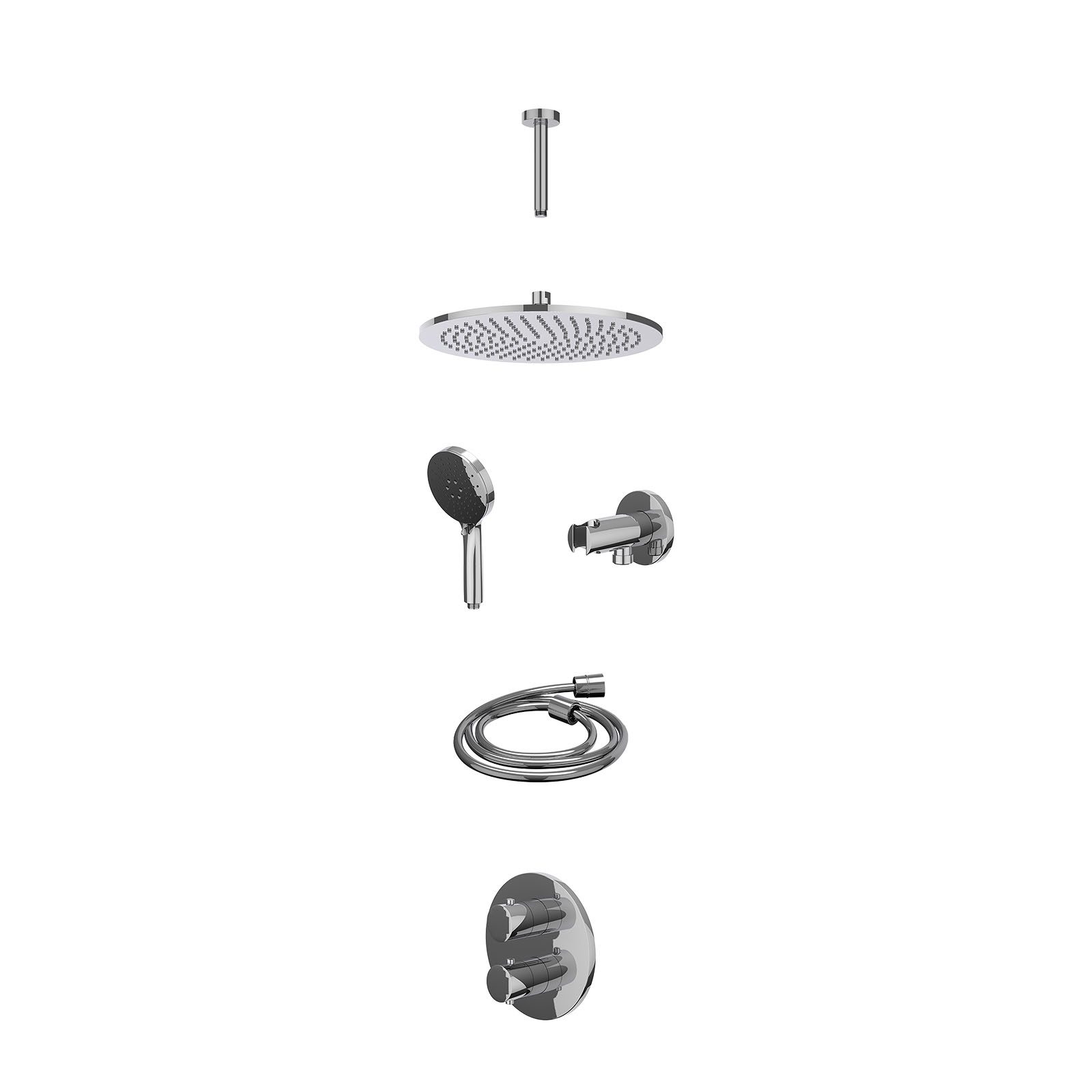 IVY Bond Regendoucheset inbouw 2-weg - 30cm medium - plafond 15cm - wandhouder - 3-standen - excl. inbouwbox - Chroom