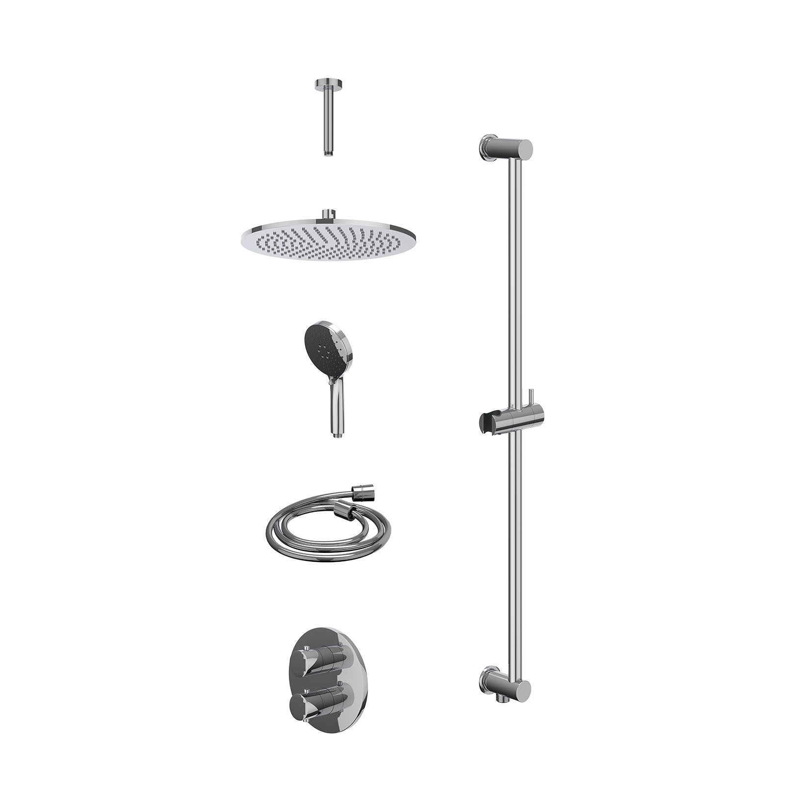 IVY Bond Regendoucheset inbouw 2-weg - 30cm medium - plafond 15cm - glijstang - 3-standen - excl. inbouwbox - Chroom