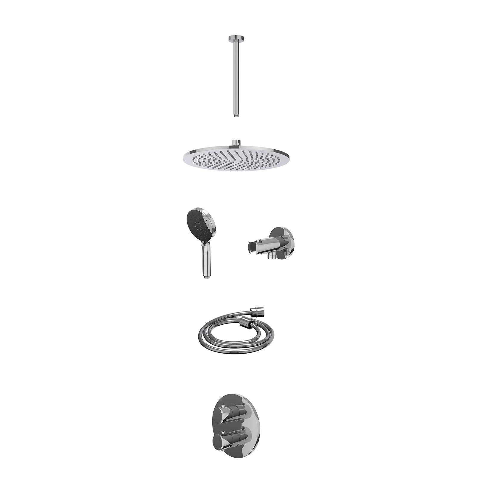 IVY Bond Regendoucheset inbouw 2-weg - 30cm medium - plafond 30cm - wandhouder - 3-standen - excl. inbouwbox - Chroom