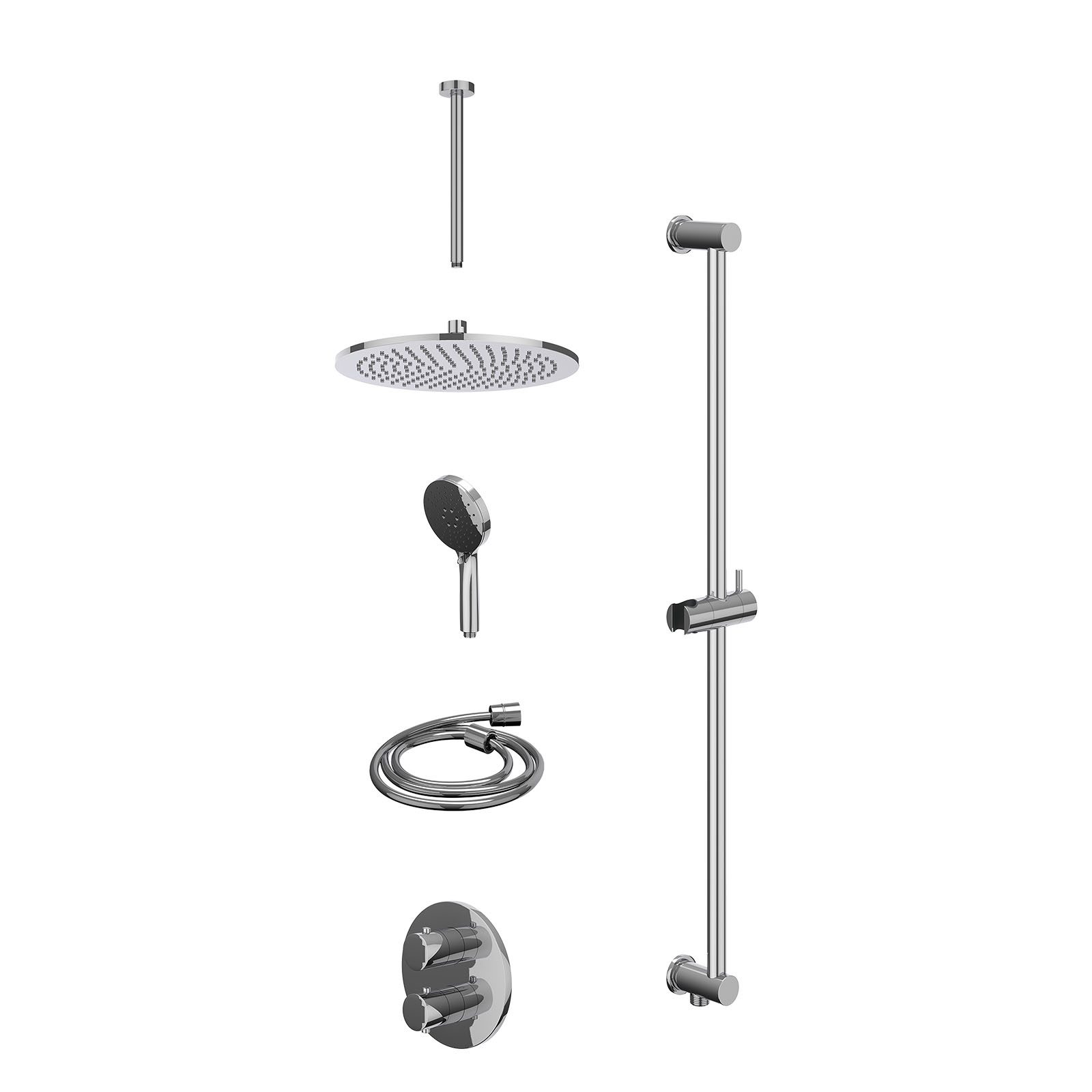 IVY Bond Regendoucheset inbouw 2-weg - 30cm medium - plafond 30cm - glijstang - 3-standen - excl. inbouwbox - Chroom