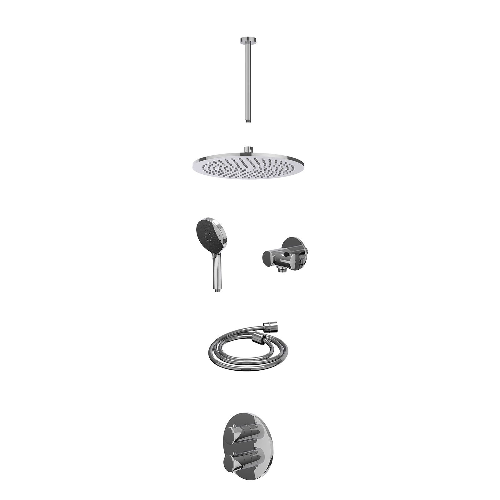 IVY Bond Regendoucheset inbouw 2-weg - 30cm medium - plafond 30cm - verstelbare steun - 3-standen - excl. inbouwbox - Chroom