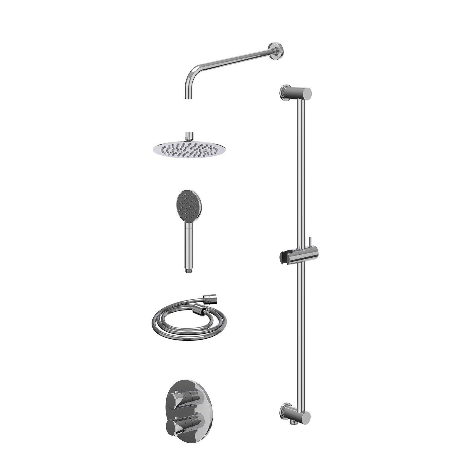 IVY Bond Regendoucheset inbouw 2-weg - 20cm slim - wandarm - glijstang - satin spray - excl. inbouwbox - Chroom