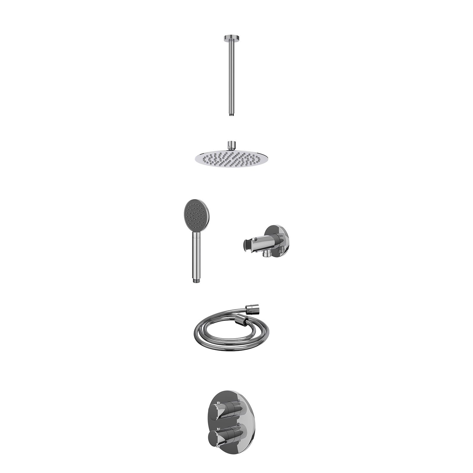 IVY Bond Regendoucheset inbouw 2-weg - 20cm slim - plafond 30cm - wandhouder - satin spray - excl. inbouwbox - Chroom