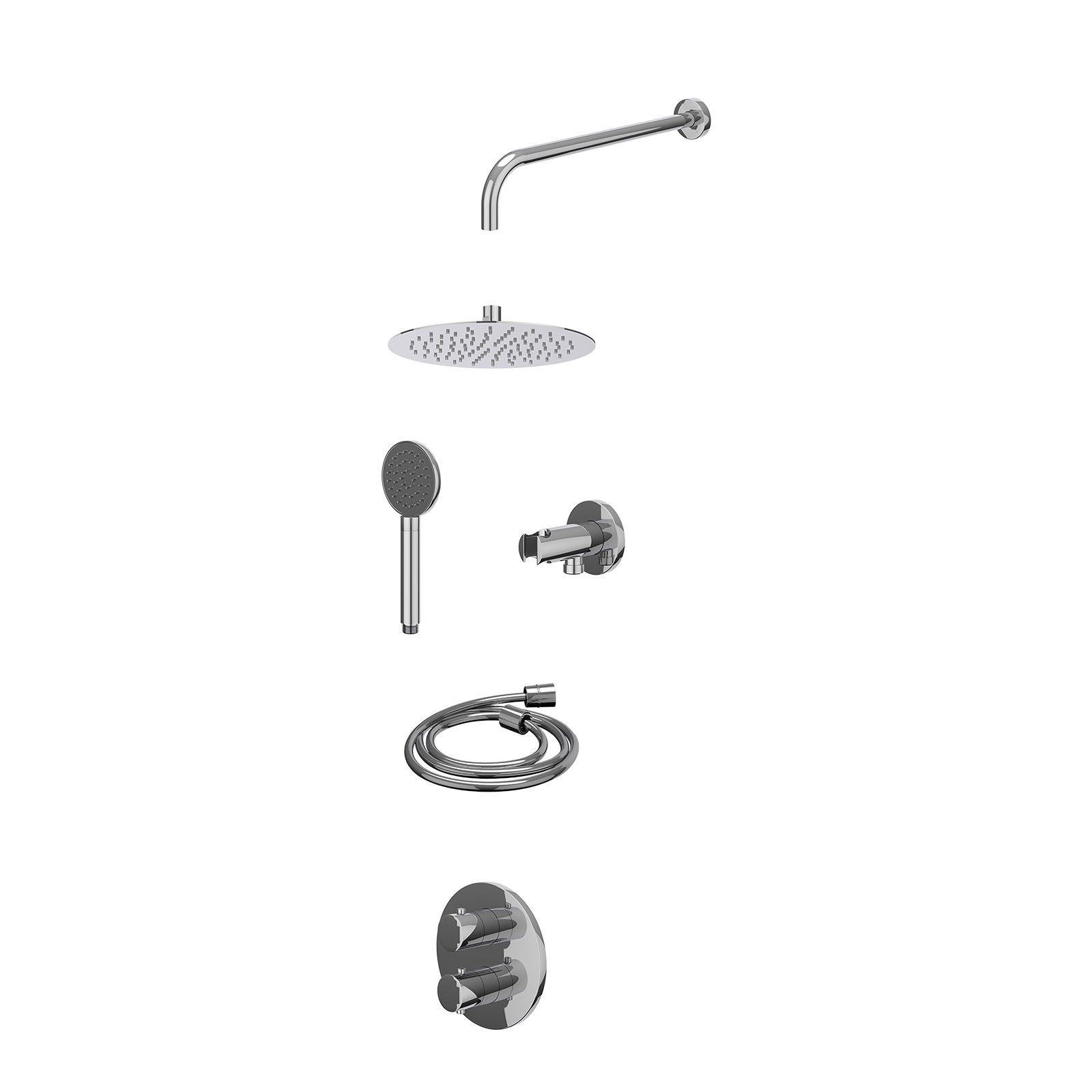 IVY Bond Regendoucheset inbouw 2-weg - 25cm slim - wandarm - wandhouder - satin spray - excl. inbouwbox - Chroom