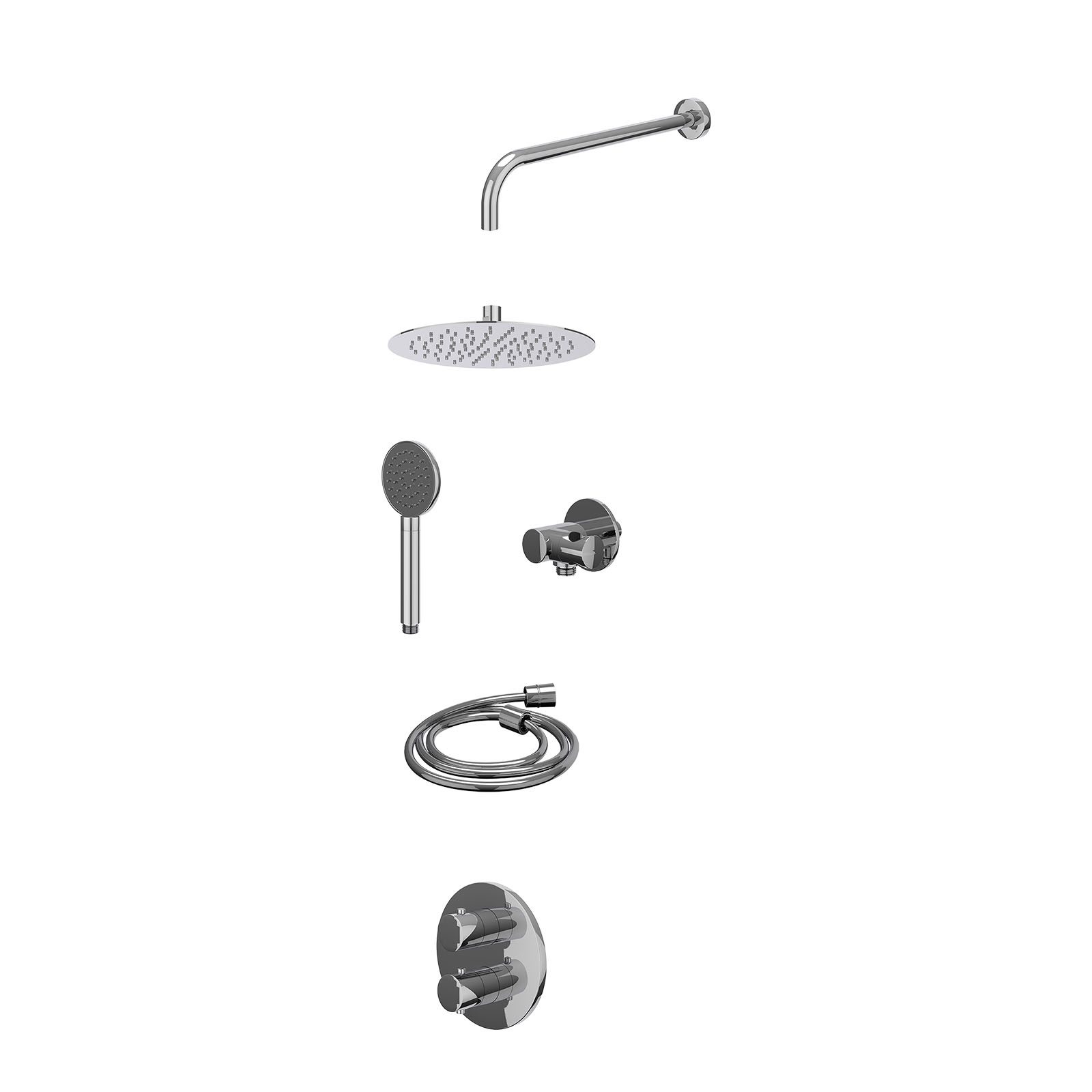 IVY Bond Regendoucheset inbouw 2-weg - 25cm slim - wandarm - verstelbare steun - satin spray - excl. inbouwbox - Chroom