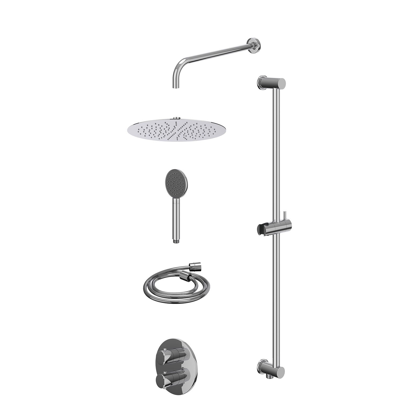 IVY Bond Regendoucheset inbouw 2-weg - 30cm slim - wandarm - glijstang - satin spray - excl. inbouwbox - Chroom