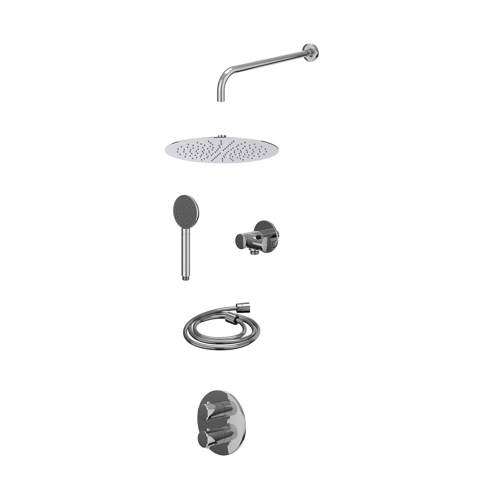 IVY Bond Regendoucheset inbouw 2-weg - 30cm slim - wandarm - verstelbare steun - satin spray - excl. inbouwbox - Chroom