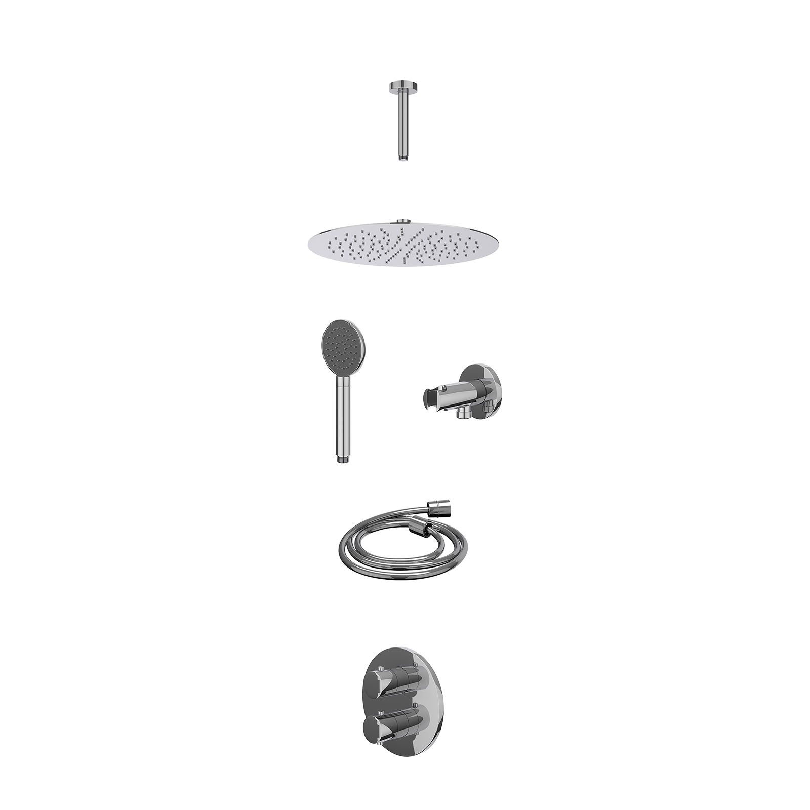 IVY Bond Regendoucheset inbouw 2-weg - 30cm slim - plafond 15cm - wandhouder - satin spray - excl. inbouwbox - Chroom