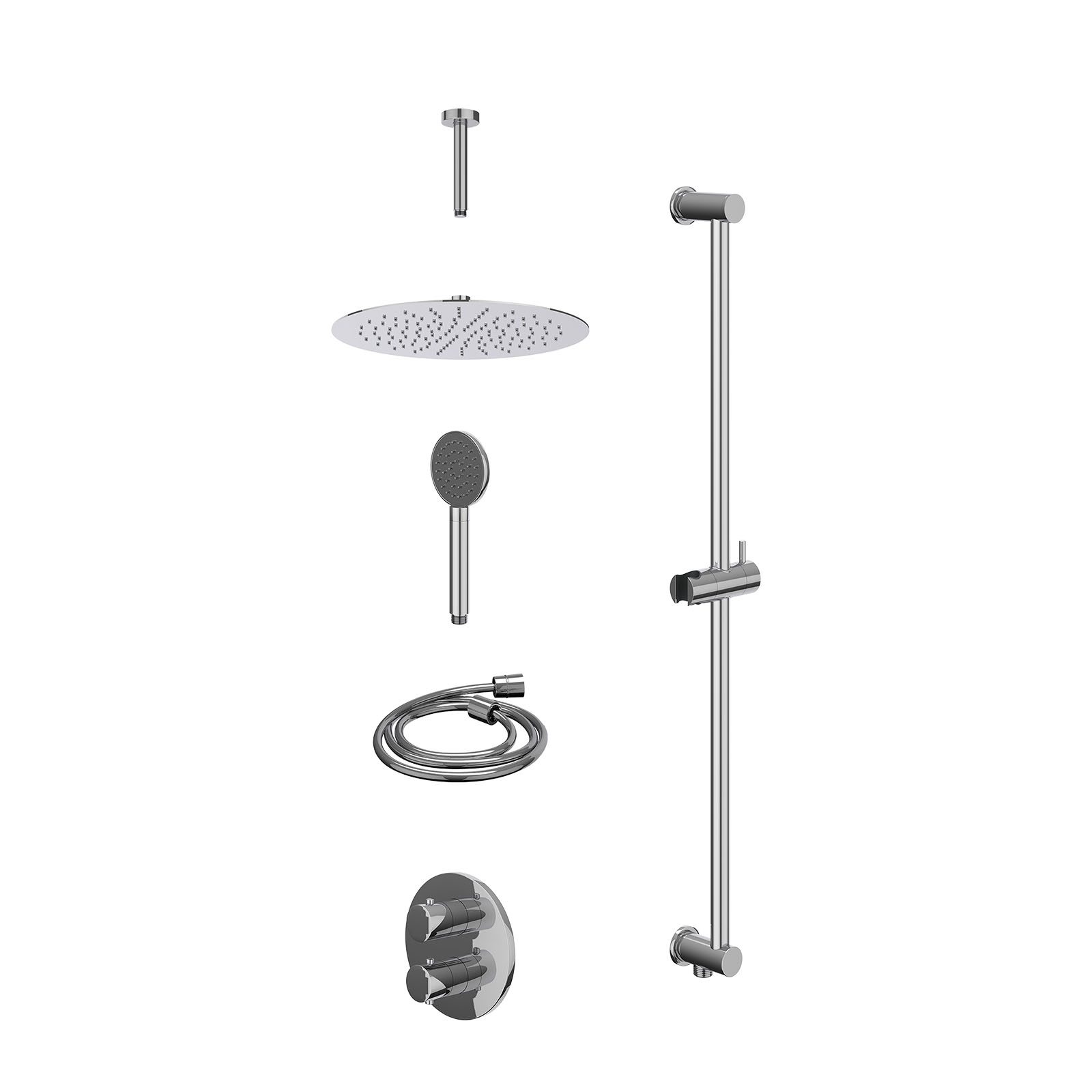 IVY Bond Regendoucheset inbouw 2-weg - 30cm slim - plafond 15cm - glijstang - satin spray - excl. inbouwbox - Chroom