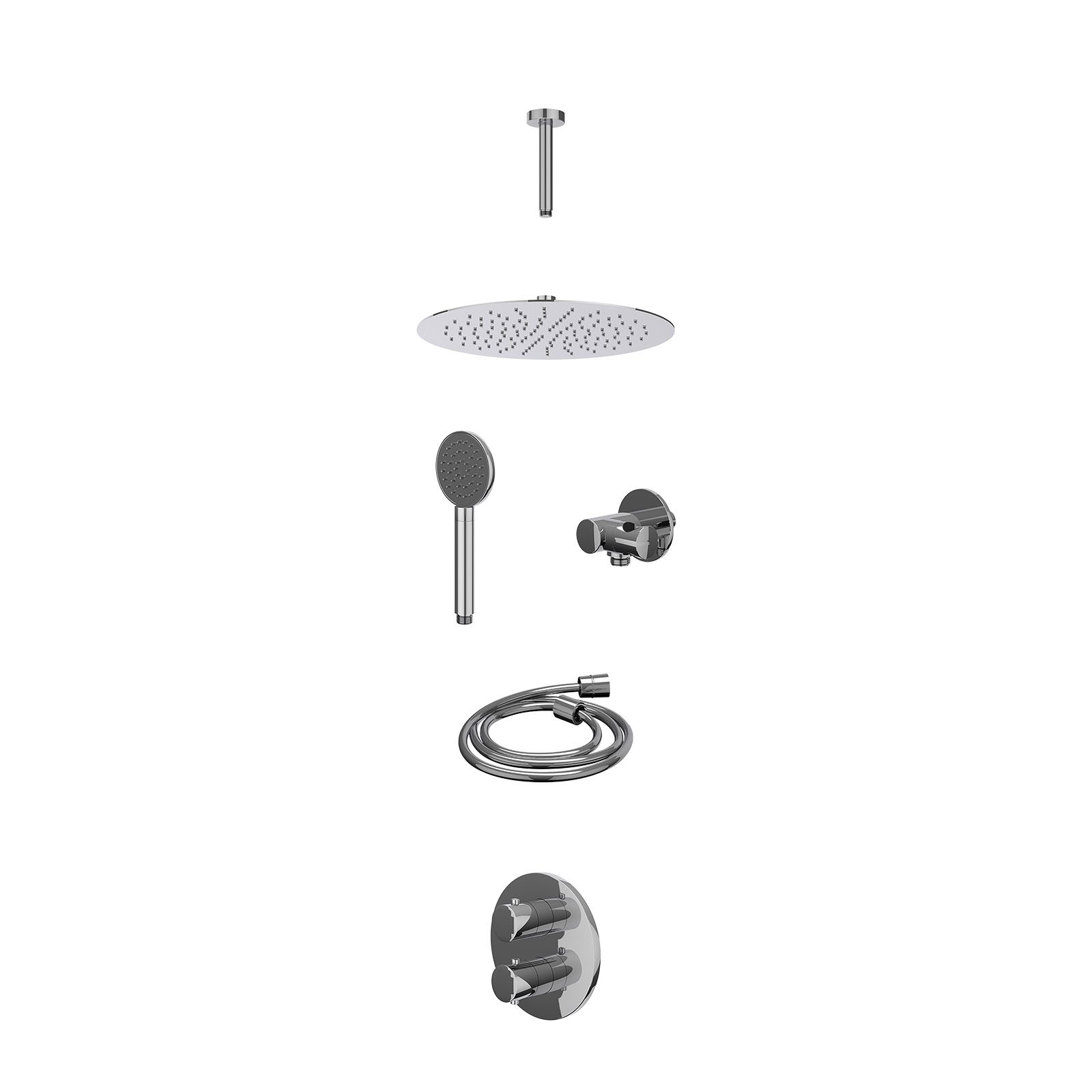 IVY Bond Regendoucheset inbouw 2-weg - 30cm slim - plafond 15cm - verstelbare steun - satin spray - excl. inbouwbox - Chroom