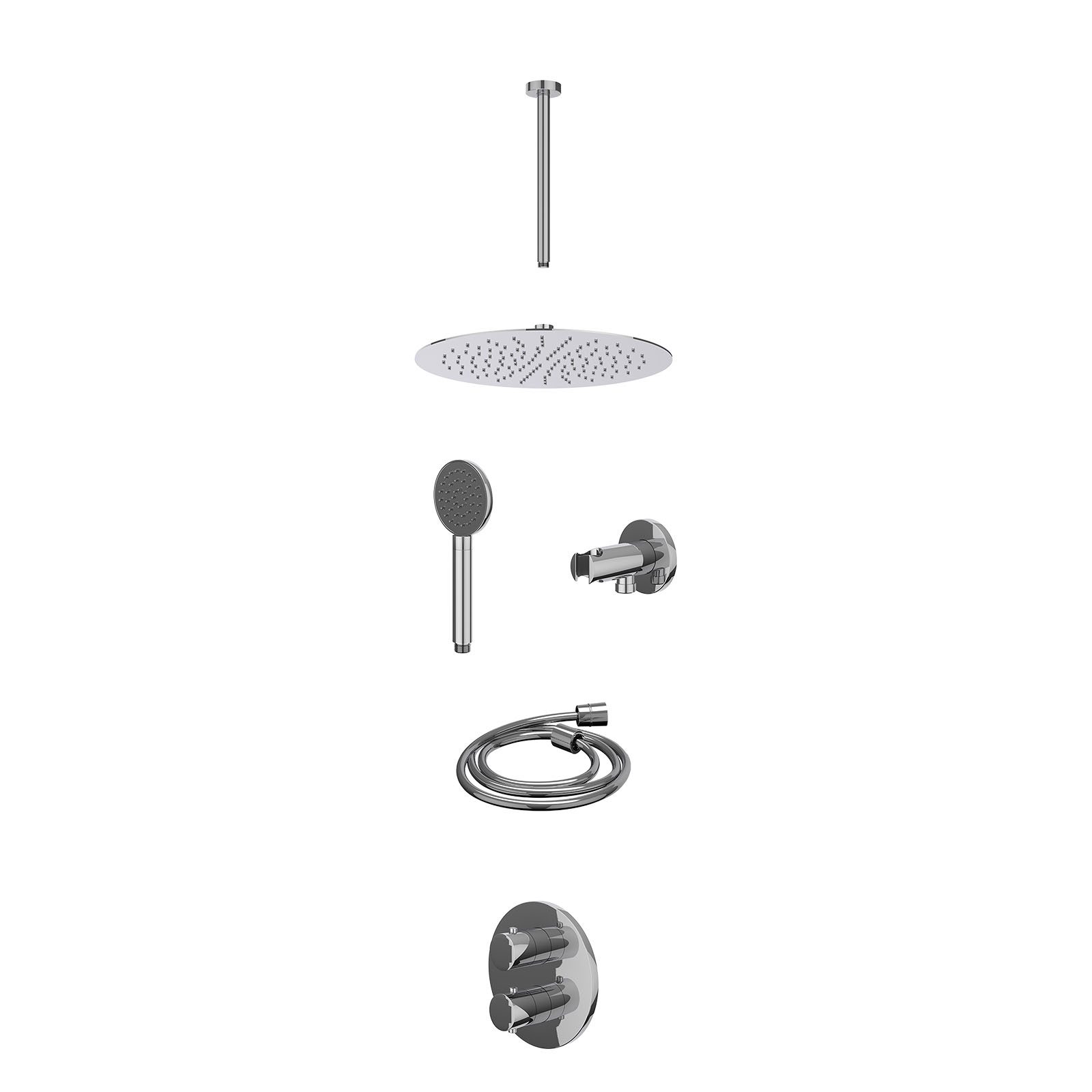 IVY Bond Regendoucheset inbouw 2-weg - 30cm slim - plafond 30cm - wandhouder - satin spray - excl. inbouwbox - Chroom